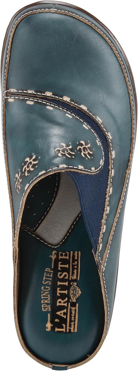 Spring Step L’Artiste Women’s Chino Leather Clog– Hand-Painted Open-Back Clogs Round Toe Elastic Side Arch Support Memory Foam with 2" Heel - Image 4