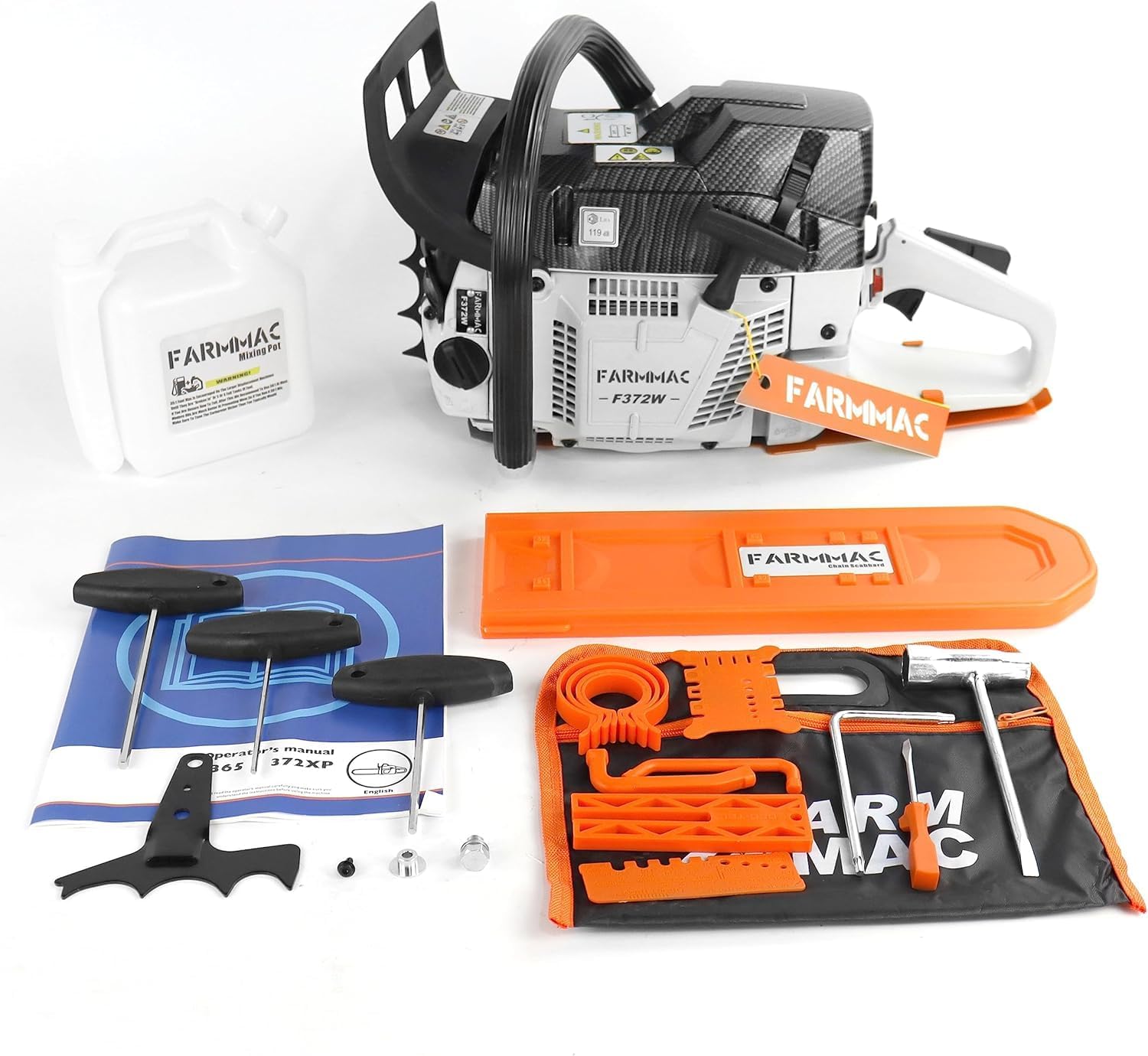 FARMMAC 372W 71cc Gas Chainsaw with 28 Inch Solid Bar Motosierra De Gasoline Powered Chain Saw 2-Cycle 4.1KW 5.5HP for Professional Logging Work All Parts Compatible with Husqvarna 372X