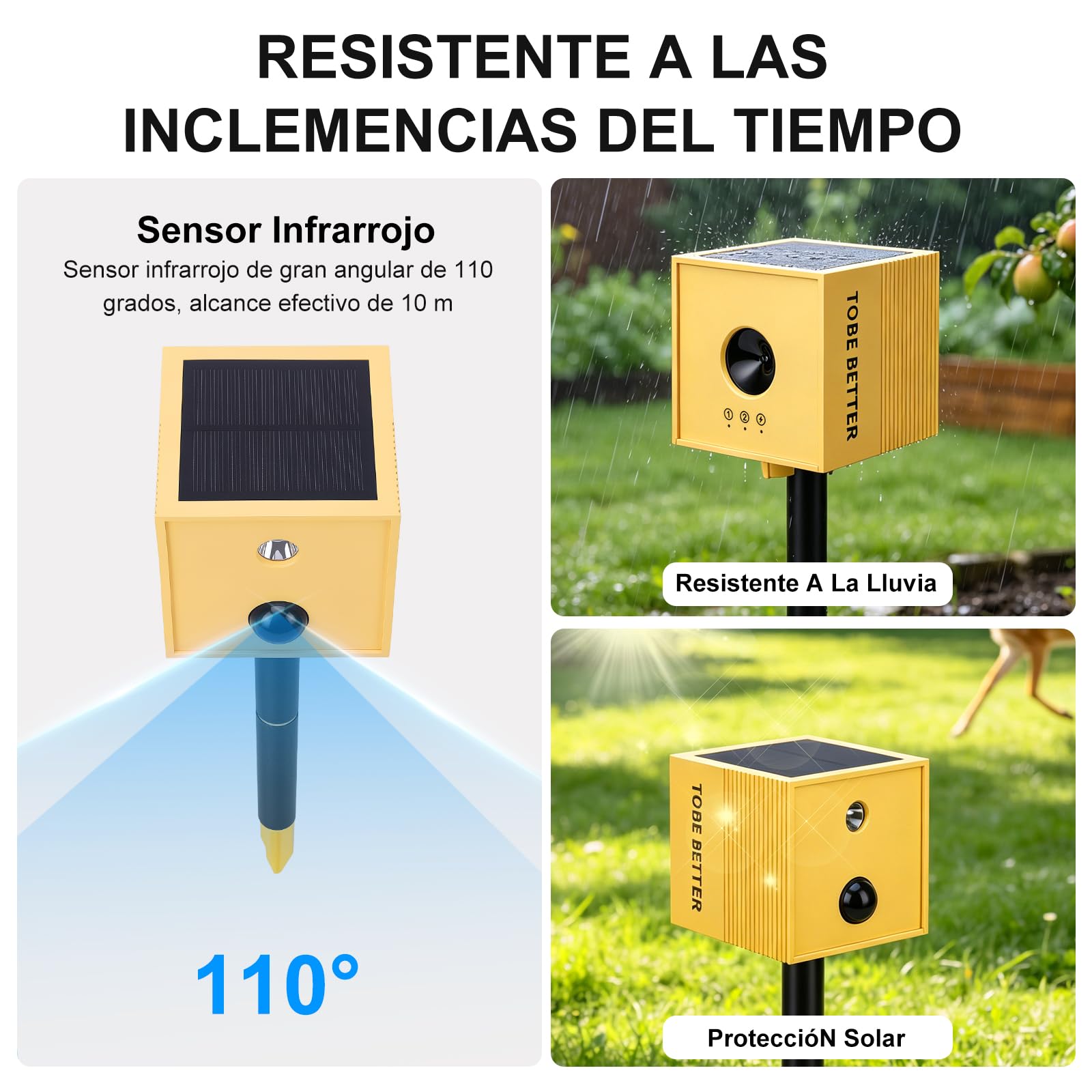 Dissuasore per uccelli e gatti a ultrasuoni solare, sensore di movimento a infrarossi e luce LED, batteria ricaricabile da 1200 mAh, resistente alle intemperie, per giardino, cortile e