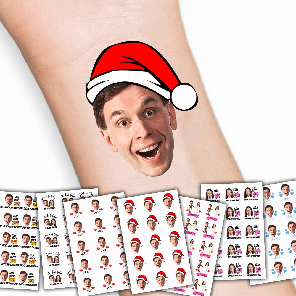 GYJVYH Custom Fun Face Temporary Tattoos - with Photo Personalized Face Tattoo - for Adults Women Men Couple Friends Birthday Bachelorette Party