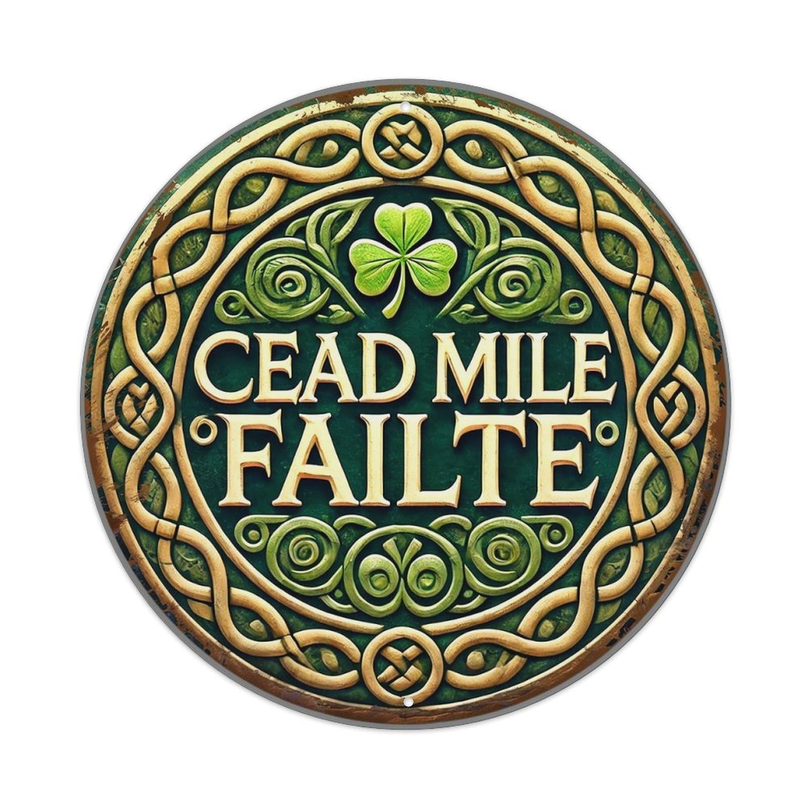 Celtic Knotwork Shamrock Design Circle Retro Metal Sign Round Tin Sign, Vintage Decor Art Poster for Bar, Home, Man Cave, Kitchen, Laundry Room Gift 8x8Inch