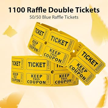 2200 Pcs (1100 Pairs) Raffle Tickets Double Roll, Yellow 50/50 Raffle Tickets, Consecutively Numbered for Raffles, Events, Fundraisers, Carnivals & Classroom Activities