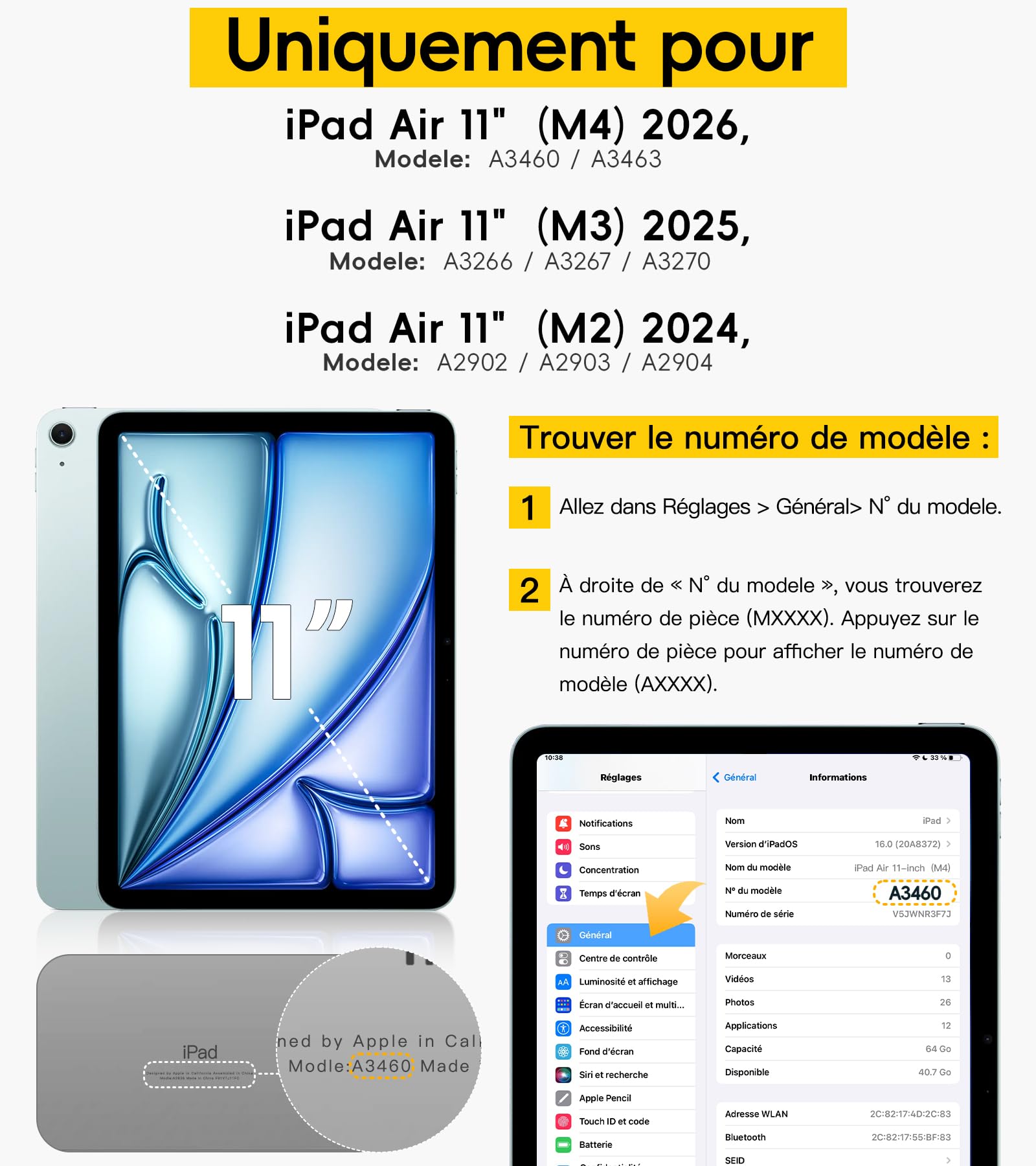 BRAECN pour Coque iPad Air 11 Pouces 2026 M4/2025 M3/2024 M2, Étui de Robuste avec Film Protection, Support Rotatif à 360°et Dragonne, Bandoulière, Porte-Stylet, Noir
