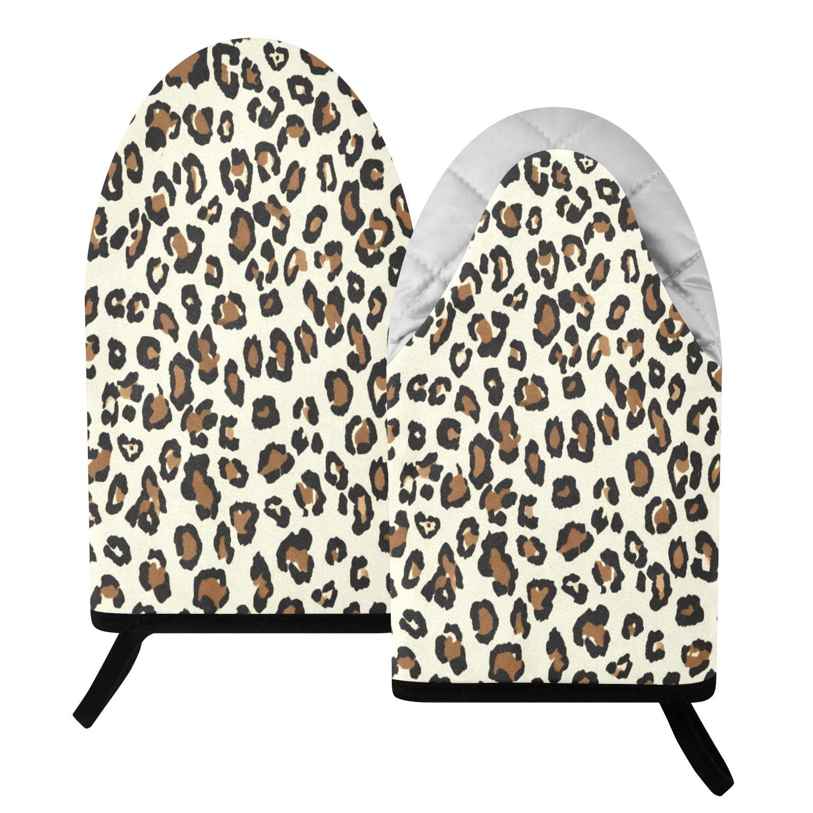 BURSTDDY Leopard Print Oven Mitt,Heat Resistant Kitchen Mitts for Cooking