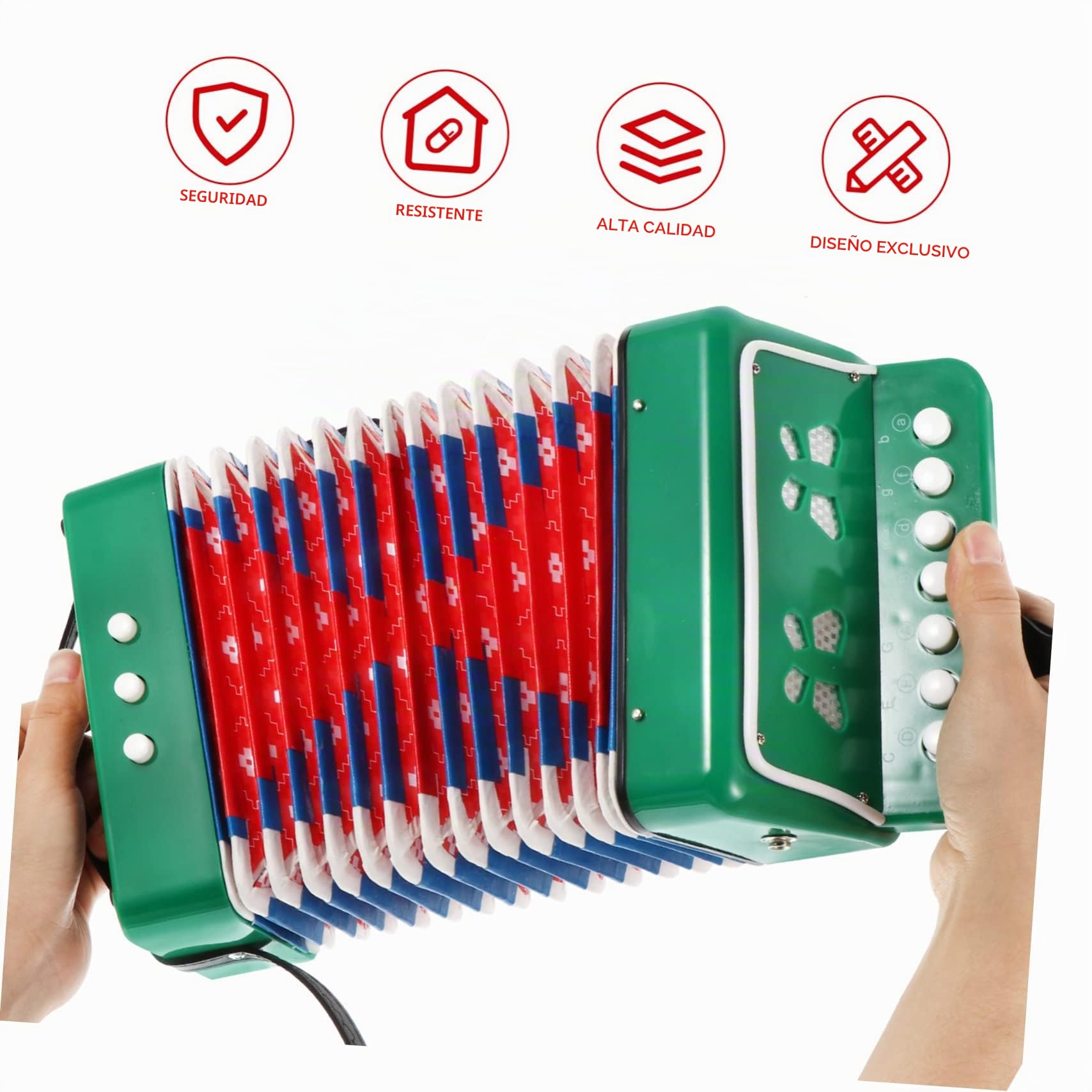 Acordeón Adorable para Niños de 7 Teclas en Plástico Verde, Instrumento Musical Seguro y Creativo para Mejorar Habilidades Cognitivas Infantiles