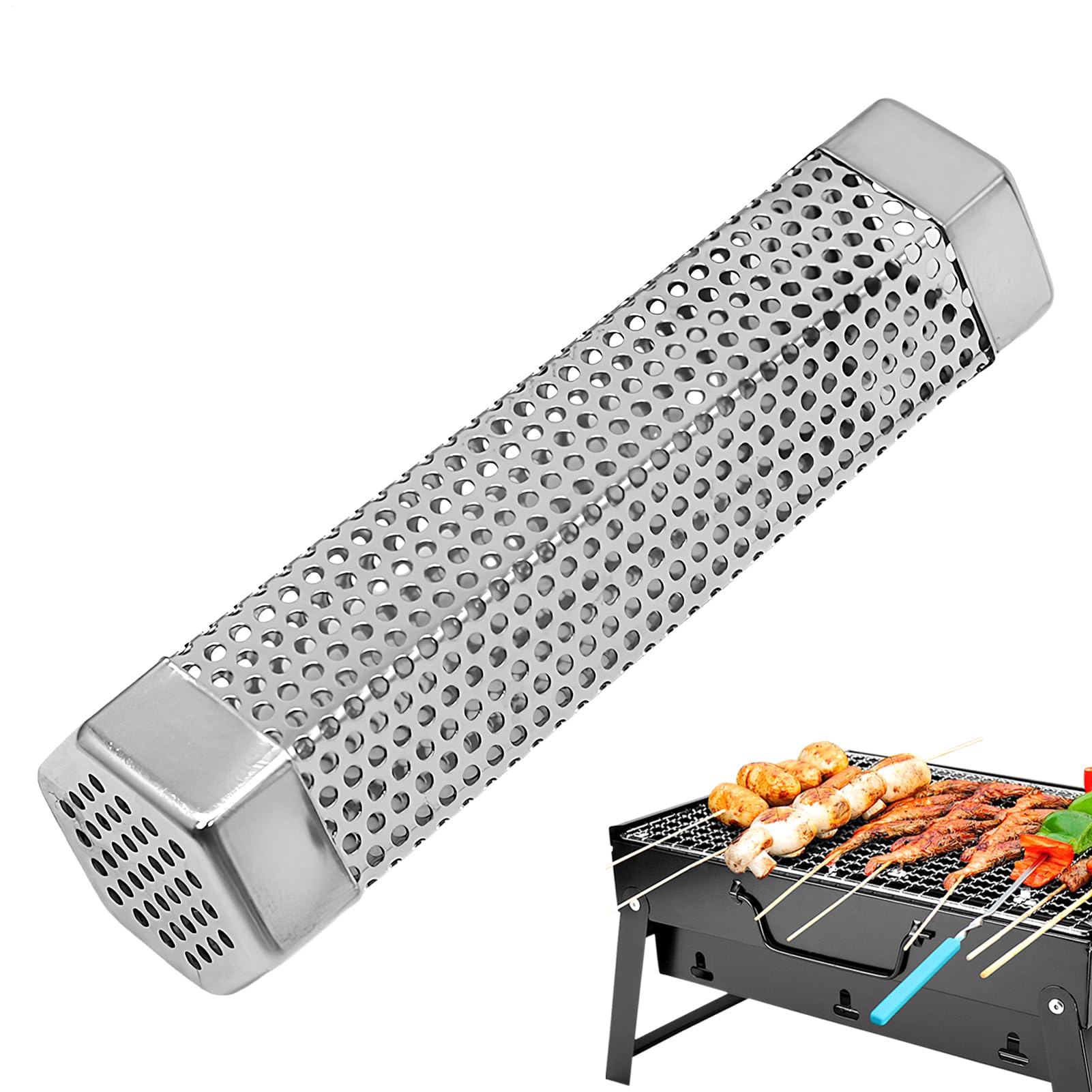BBQ Smoker Tube - Grilling Smoked Pipe, Stainless Steel Pellet Grill Accessory | High Efficiency Flavor Infused Pellet Smoker, Outdoor BBQ Cooking Tool for Backyard Steak Chicken Turkey Campfire