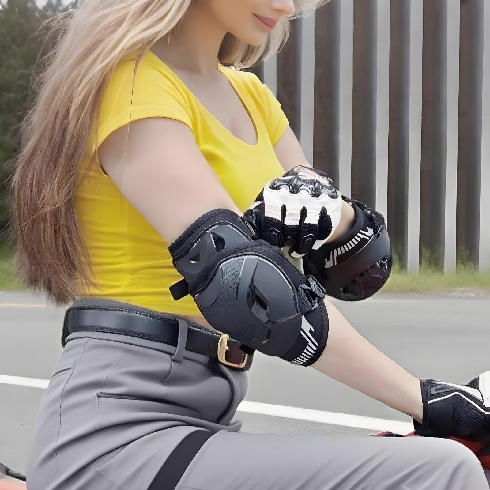 Set di ginocchiere e gomitiere per moto, protezione CE livello 1, protezioni regolabili in TPU per equitazione, nero, taglia L