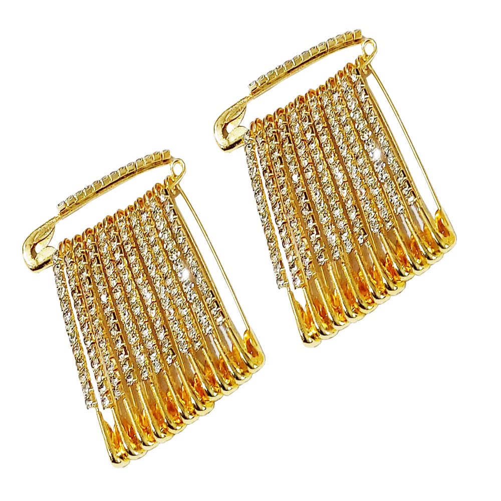 Sahishnu Online & Marketing Decorative Golden Stone Safety Pins, Golden Stone Saree Pins Set of 24