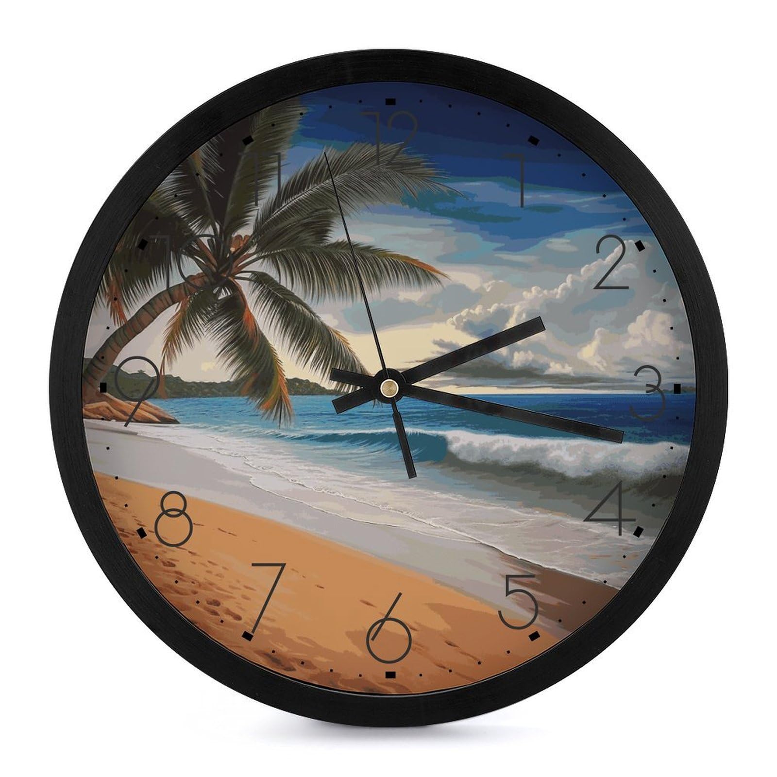 Grande horloge murale silencieuse plage de sable pour salon