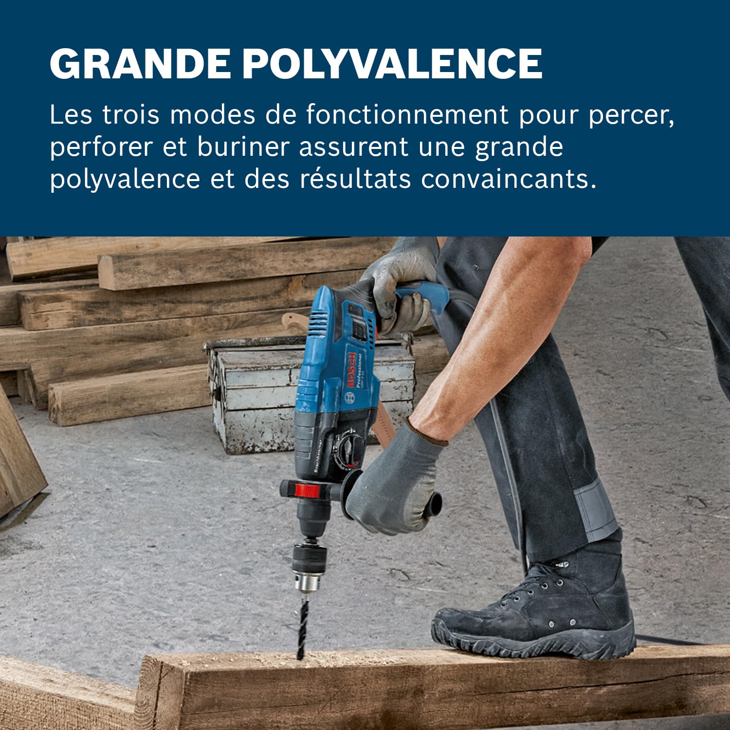 Bosch Professional perforateur GBH 2-21 (SDS plus, mandrin automatique avec adaptateur SDS plus, poignée auxiliaire, chiffon, butée de profondeur, coffret de transport)