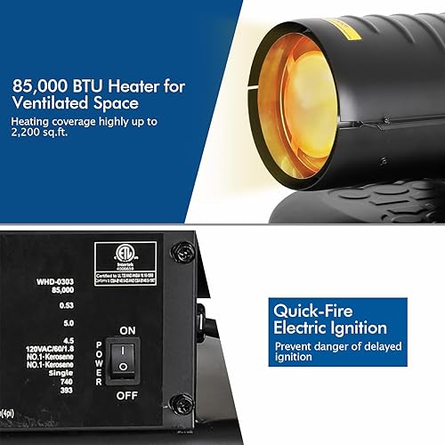 Miniatura 2 de BILT HARD Calentador diésel de queroseno de aire forzado de 85,000 BTU, calentador portátil de torpedo con control de termostato para exteriores,
