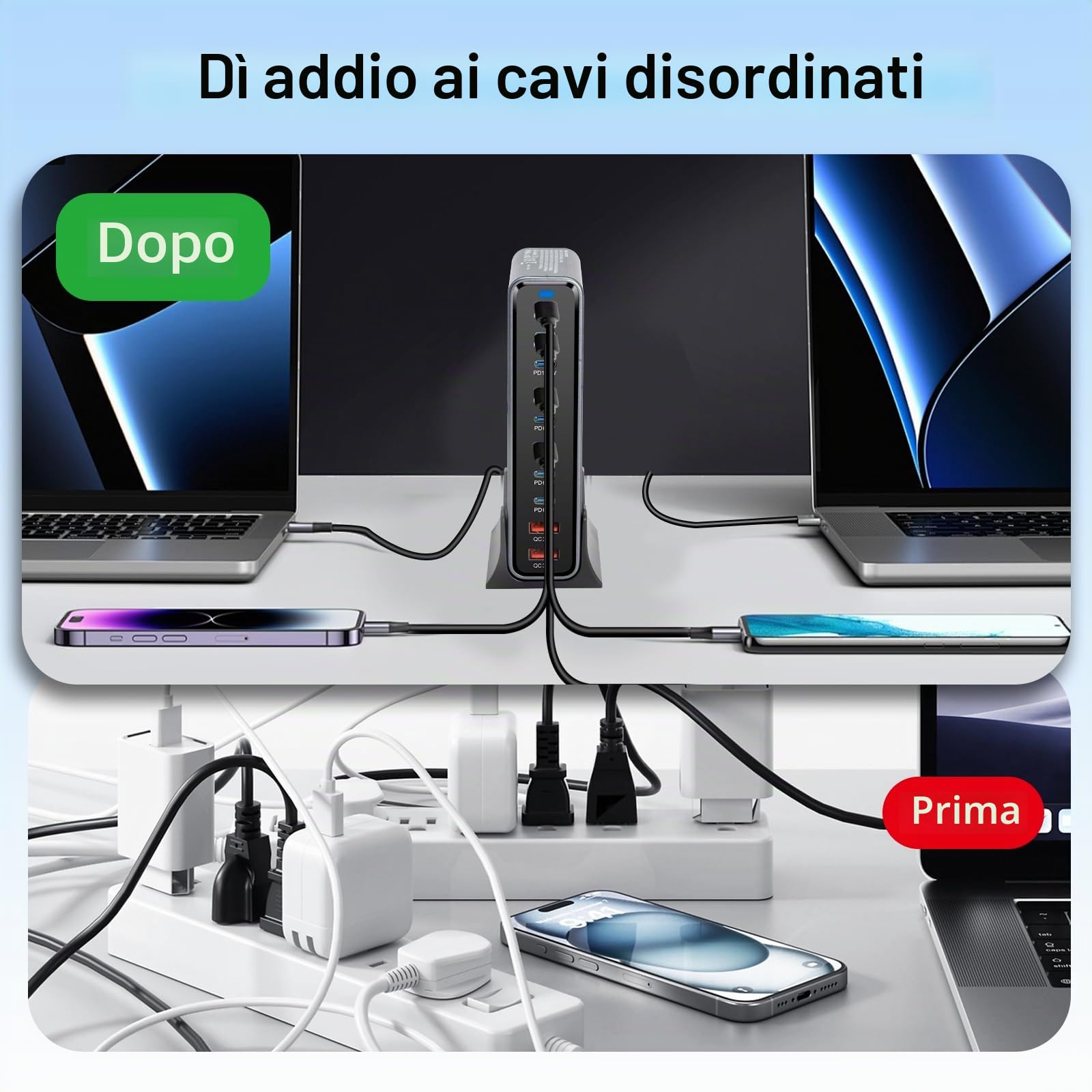 800W Stazione di Ricarica USB, Caricatore USB Multiplo PD per dispositivi da 140 W 100W e 65W, Caricabatterie Multiplo con 10 porte compatibile con MacBook, iPad, iPhone 16/15/14, DELL, HP