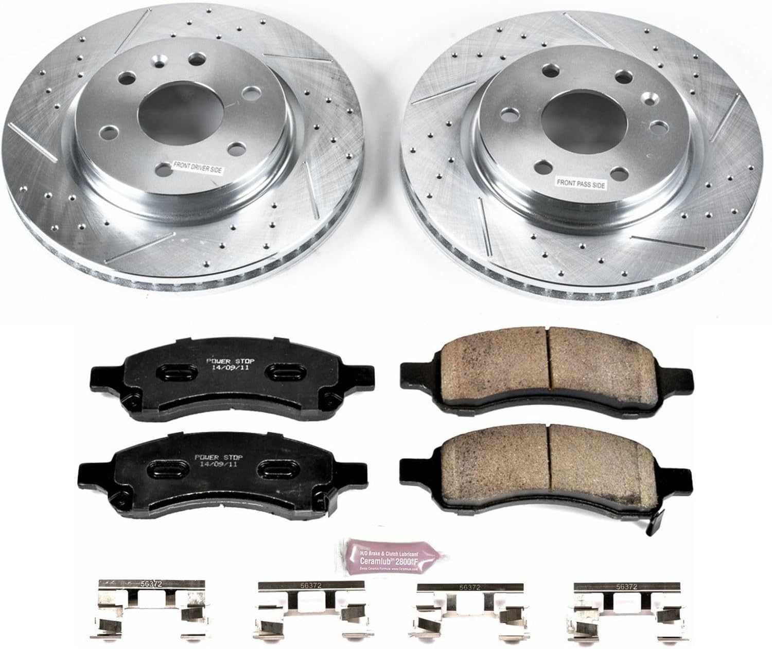 PowerStop Front Brake Kit For Buick Enclave 2008-17 |Chevrolet Traverse 2009-17 |GMC Acadia 2007-16 - Truck & Tow Carbon Fiber Ceramic Brake Pads + Drilled & Slotted Rotors Upgrade, K4657-36