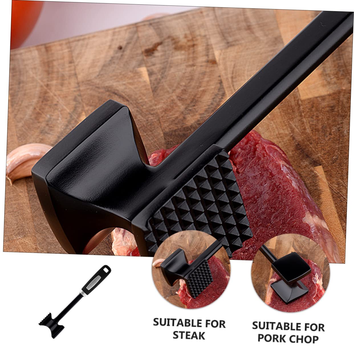 ABOOFAN Double Sided Meat Tenderizer Tool Heavy Duty Meat Hammer for Steak Pork and Chicken Food Grade Kitchen Gadget with Handle