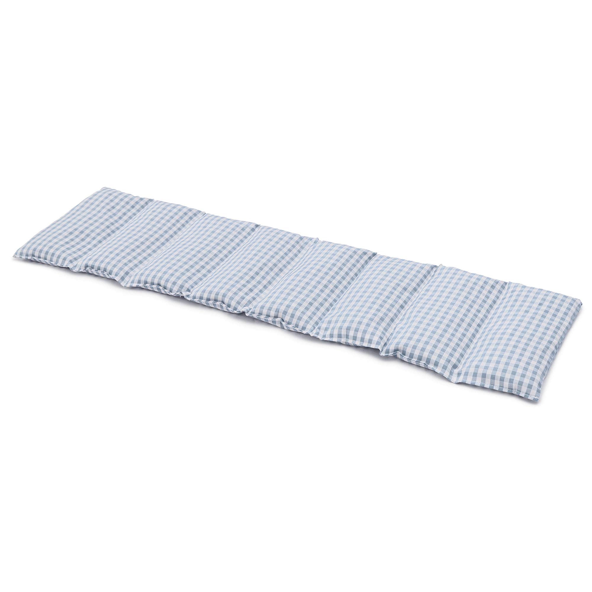 Cuscino termico - Cuscino con semi di lino, 75x20cm. Cuscino termico per la schiena, il ventre e molto altro. (Cotone Bio blu chiaro e bianco, diviso en 8 compartimenti)