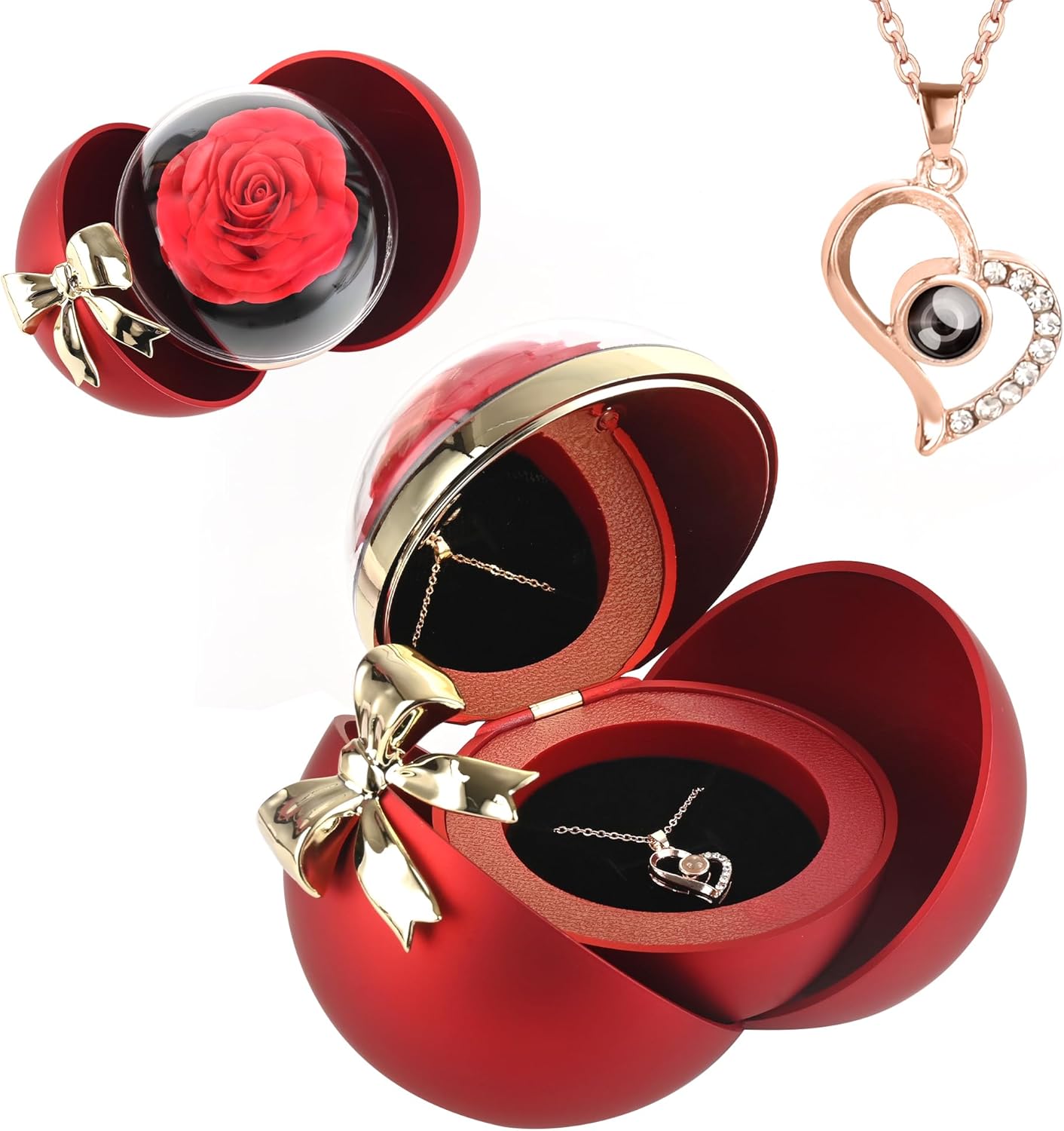 Preserved Rose Gift Box with I Love You Necklace 100 Languages, Gifts for Mom, Wife, Women, Grandma, Girlfriend,Gifts Ideas for Valentine's Day, Birthday, Mother's Day, Anniversary