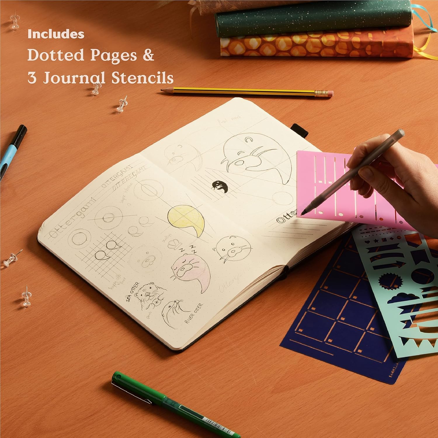 Ottergami The Classic Carnet A5 Vert Moucheté Bullet Pointillé Journal 150gsm Papier Dotted Notebook Relié Cartonné 192pg