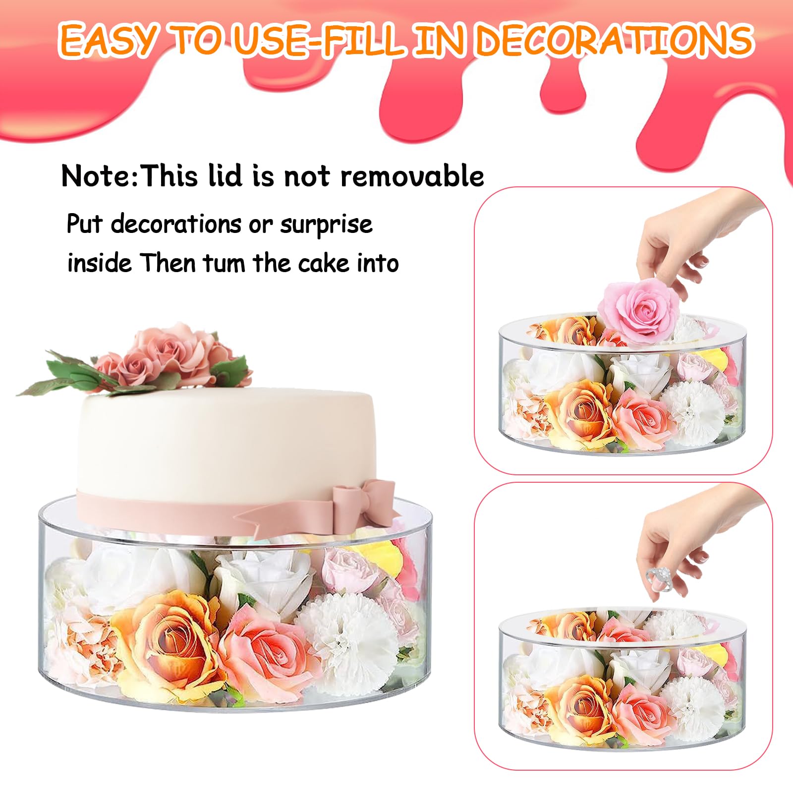 2 Pezzi Alzata per Torta in Acrilico Trasparente, 15 e 25cm Espositore per Torta con Luci LED, Alzatina per Torta Impilabile Riempibile Cilindro Alzata per Dolci per Compleanni, Matrimoni e Feste (A)