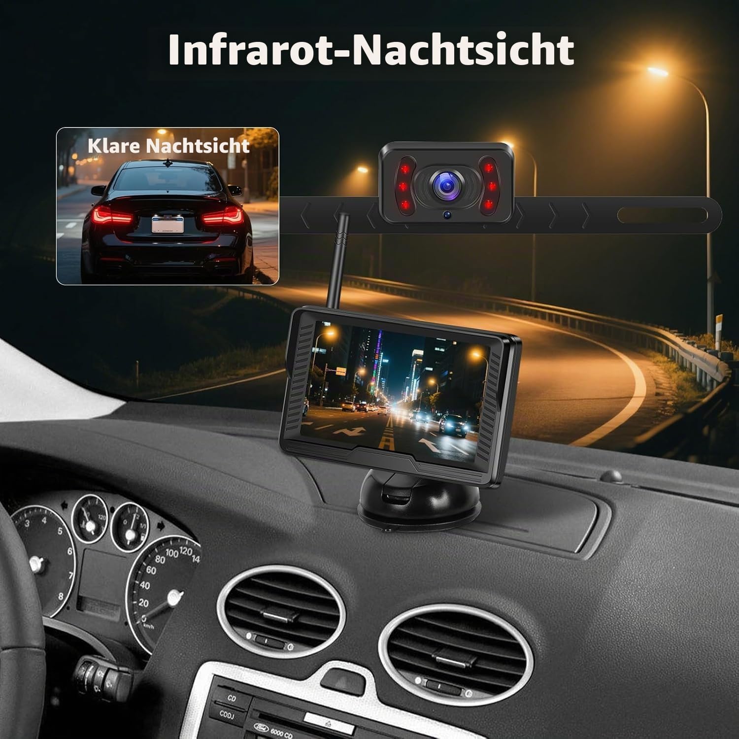 Wireless Digitales drahtloses Rückfahrkamera Kit mit 4,3" IPS-Bildschirm Nachtsicht IP69 wasserdichte Rückfahrkamera mit Weitwinkel für Vans, Trucks, Camping Cars, RVs