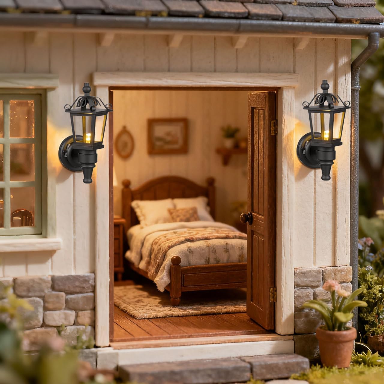 TOYANDONA 2pcs Dollhouse LED Wall Sconces 1: 12 Scale Wall Lamp Simulation Miniature Furnitures for DIY Dollhouse Living Room Mini Toy Wall Lamp Models Black