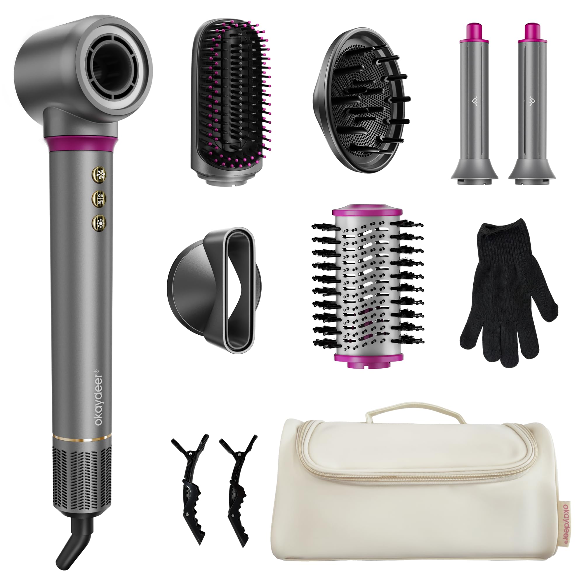 7 in One Hair Dryer with Auto Wrap Curlers, Negative Ionic, No Heat Damage, Blow Dryer Brush, Fast Drying &amp; Frizz-Free Styling, Hot Air Styler, Straightener&amp;Volumizing Brush with Storage Bag