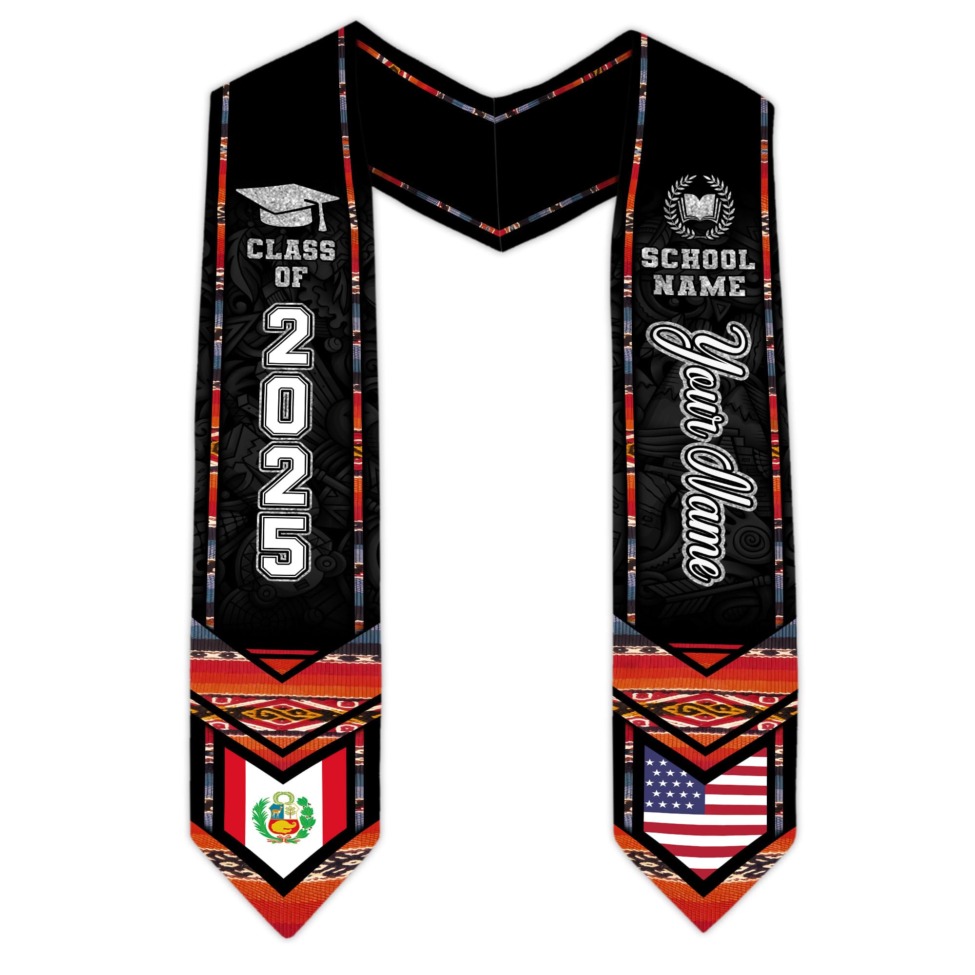 MonkeyVan Peruvians Graduation Sash, Peru Graduation Stole Custom Personalized Peruvians American Flag Graduation Sash 2025 Style 17