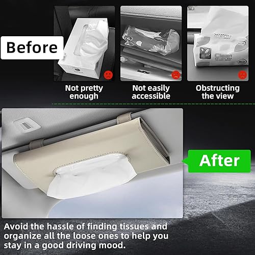 Miniatura 4 de Soporte para pañuelos de automóvil, soporte para servilletas para visera solar, de piel sintética de alta calidad, soporte universal para el