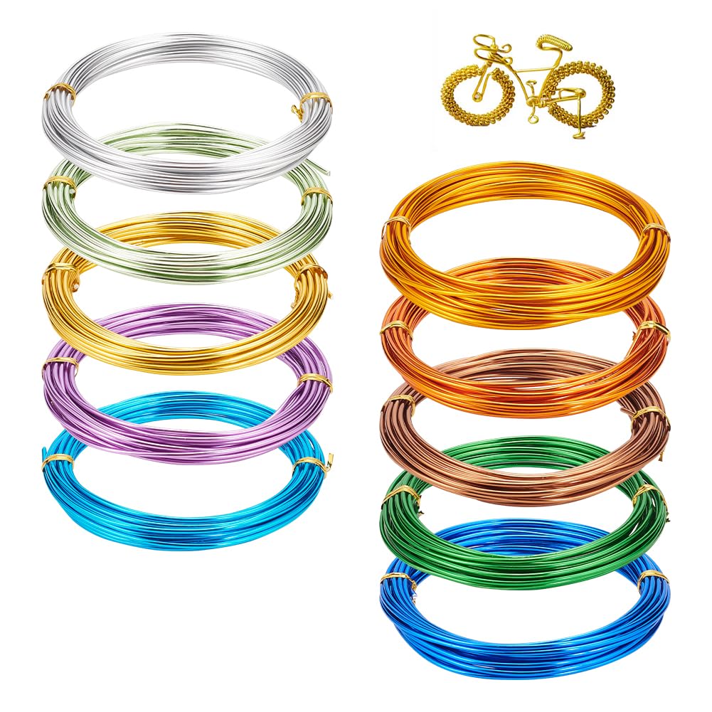 PandaHall 160 FT 2mm Aluminum Wire 12 Guage Metal Craft Wire Flexible Floral Colored Jewely Beading Wires for DIY Jewelry Craft Making Each Roll 16