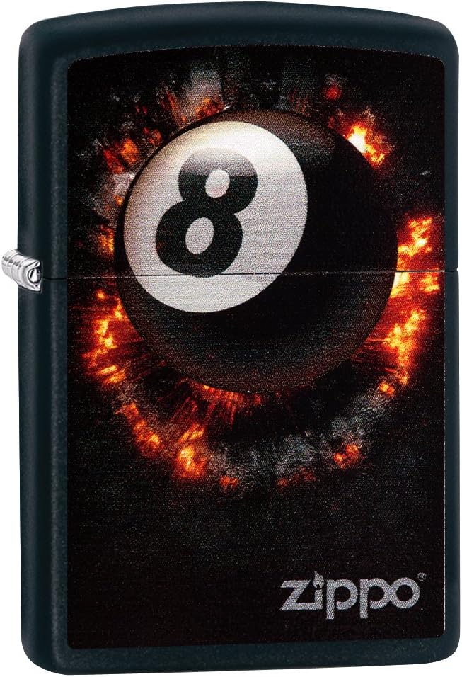 Zippo Lighter: Eight Ball on Fire - Black Matte 79188