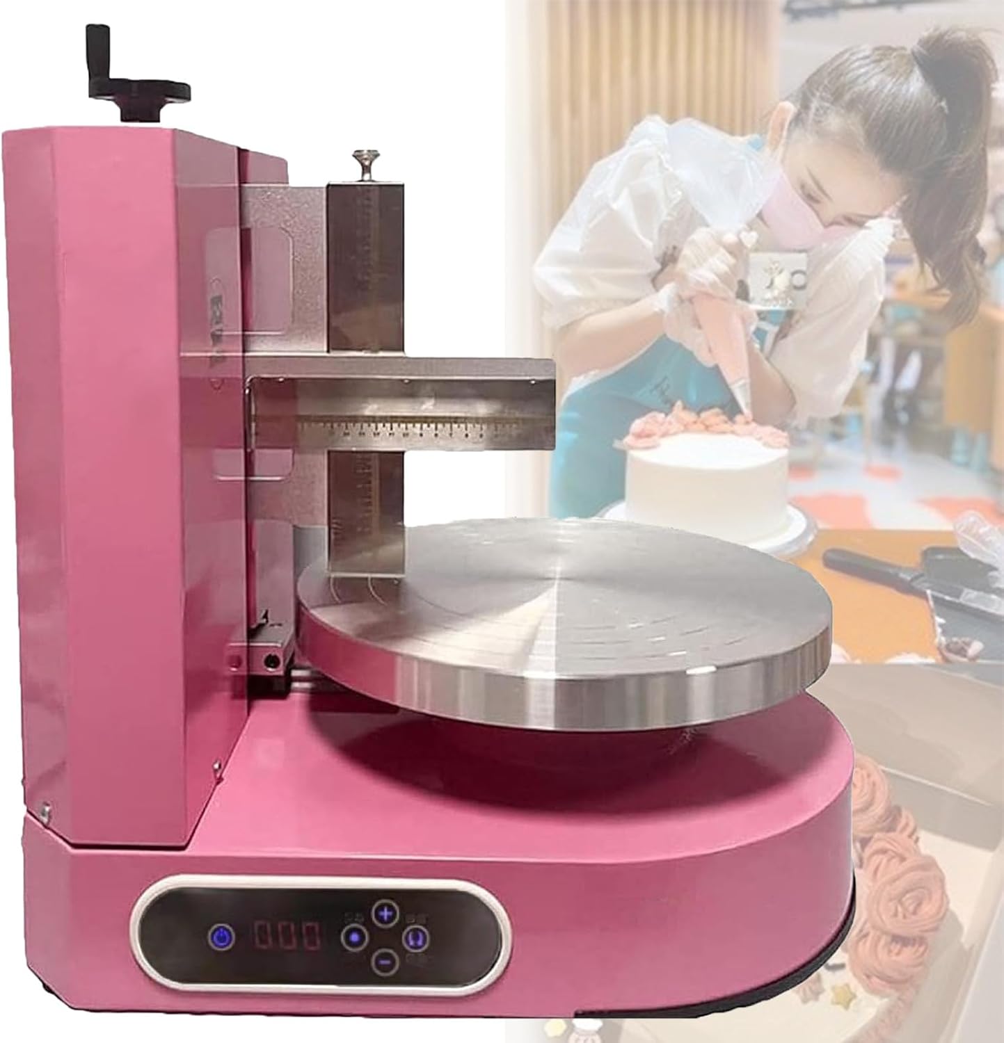 Automatic Cake Cream Spreading Machine, Birthday Cake Electric Cream Spreading Machine, Cake Coating Smearer Filling Smoothing Machine,Pink
