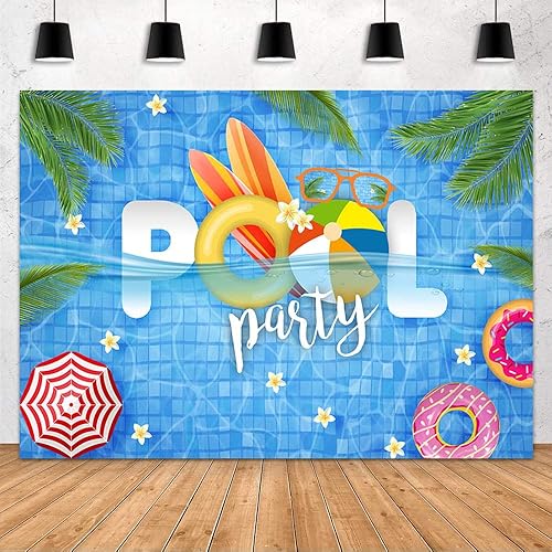 MEHOFOND Fondo de fiesta en la piscina, decoración de fiesta de piscina hawaiana, cumpleaños, baby shower, suministros de fiesta, bandera, surf,