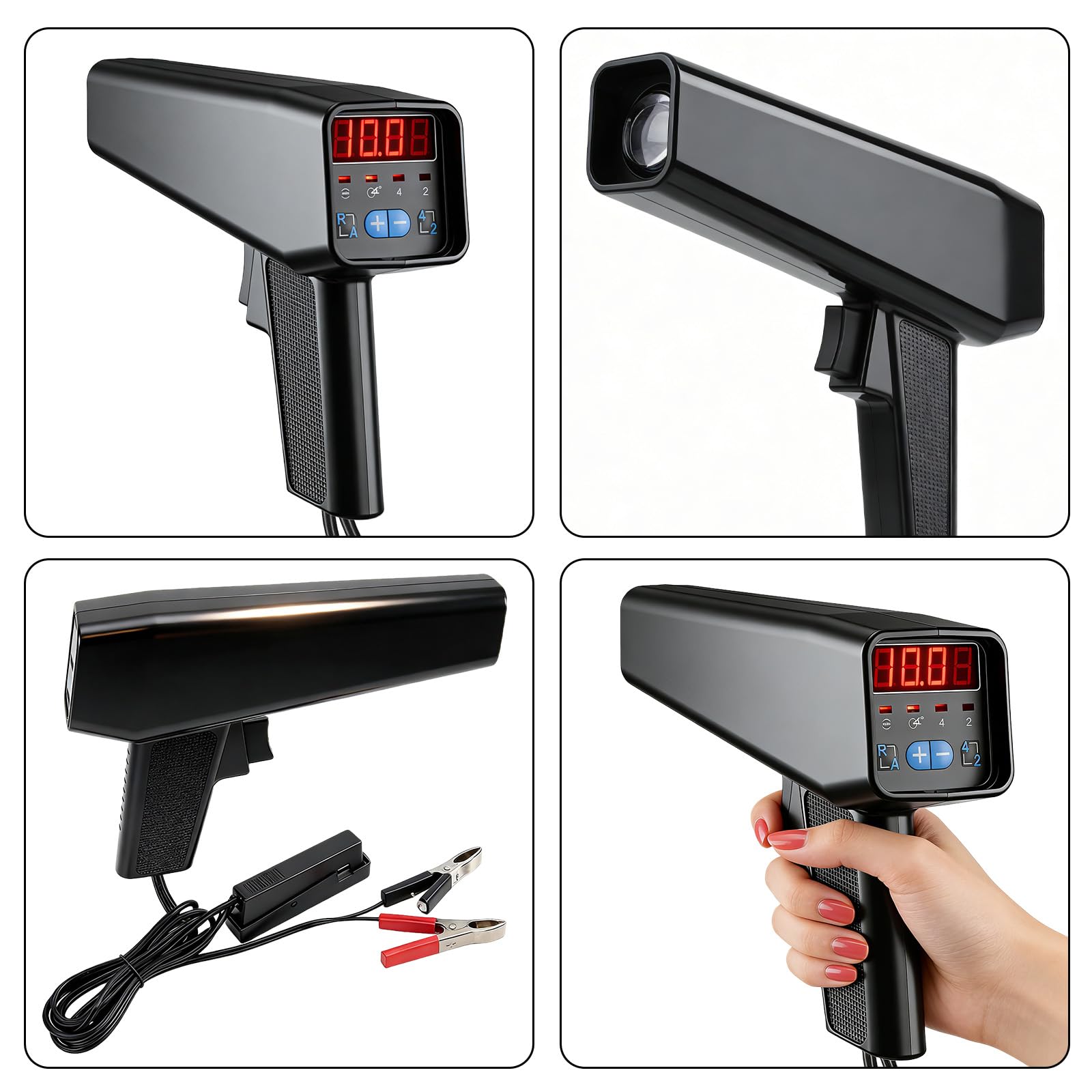 Pistola de luz de encendido con clip de sensor deslizante: lámpara estroboscópica de 6 V/12 V, pistola de tiempo de encendido con indicador digital LED para motores de gasolina de 2 y 4 tiempos