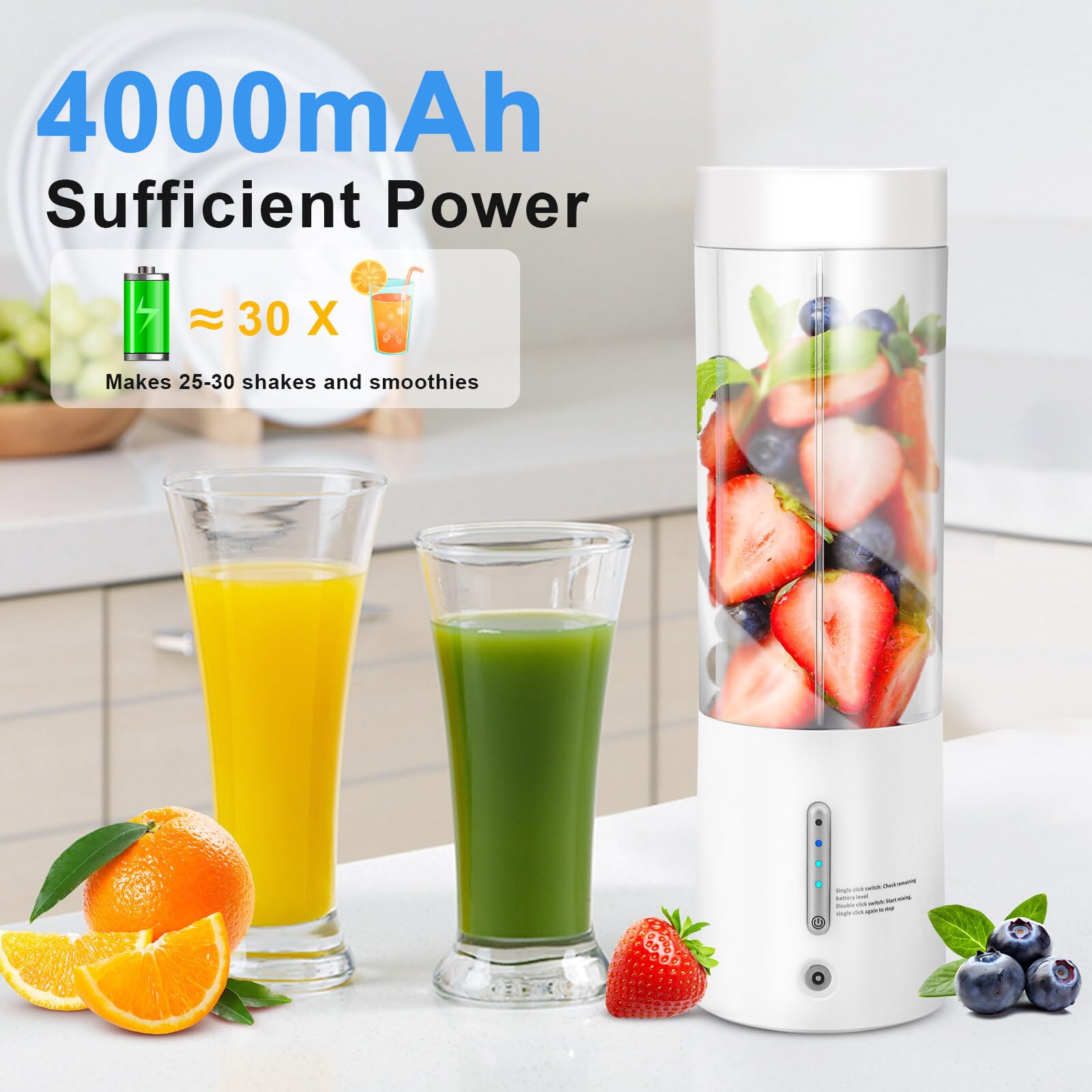 Ulli Portable Blender,Upgraded 15oz Ini Blender For Fruit Soothies