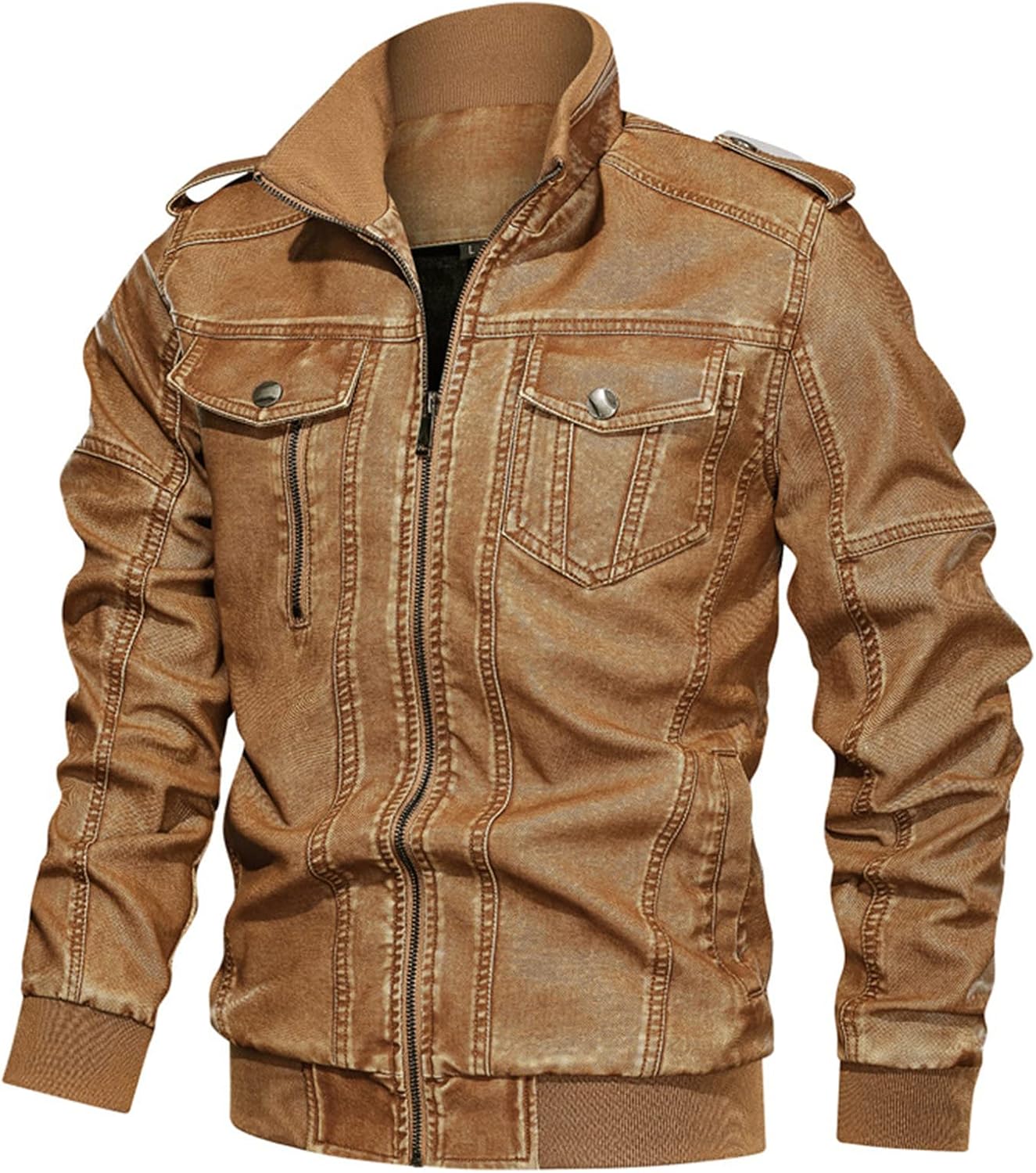 DGHM-JLMY Men Washed Old Motor Denim Jacket Military Jacket Cargo Bomber Jacket Working Jackets with Multi Pockets Warm