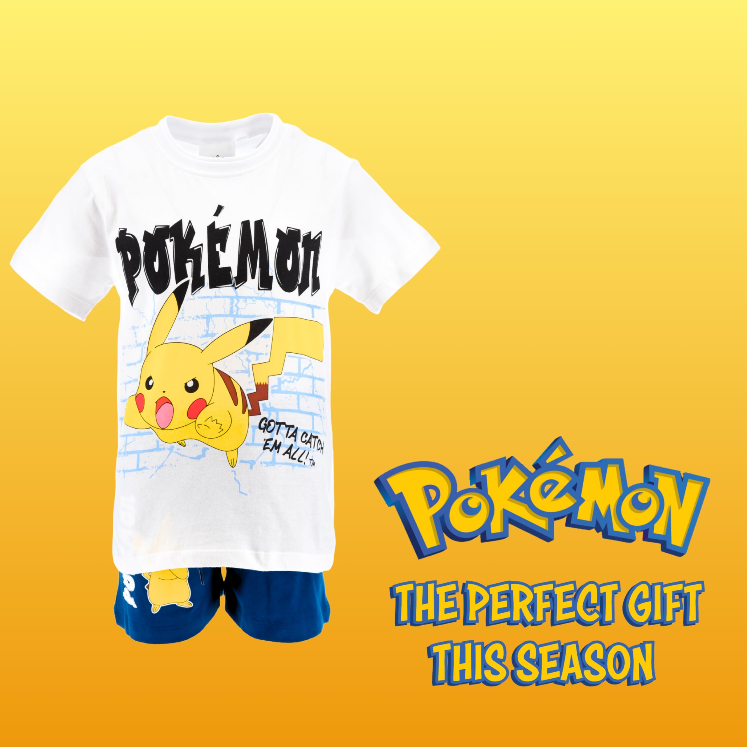 Pokemon Pijamas Niños Pikachu Camiseta Pantalón Corto Conjunto 2 Piezas Tallas 6-12 Años