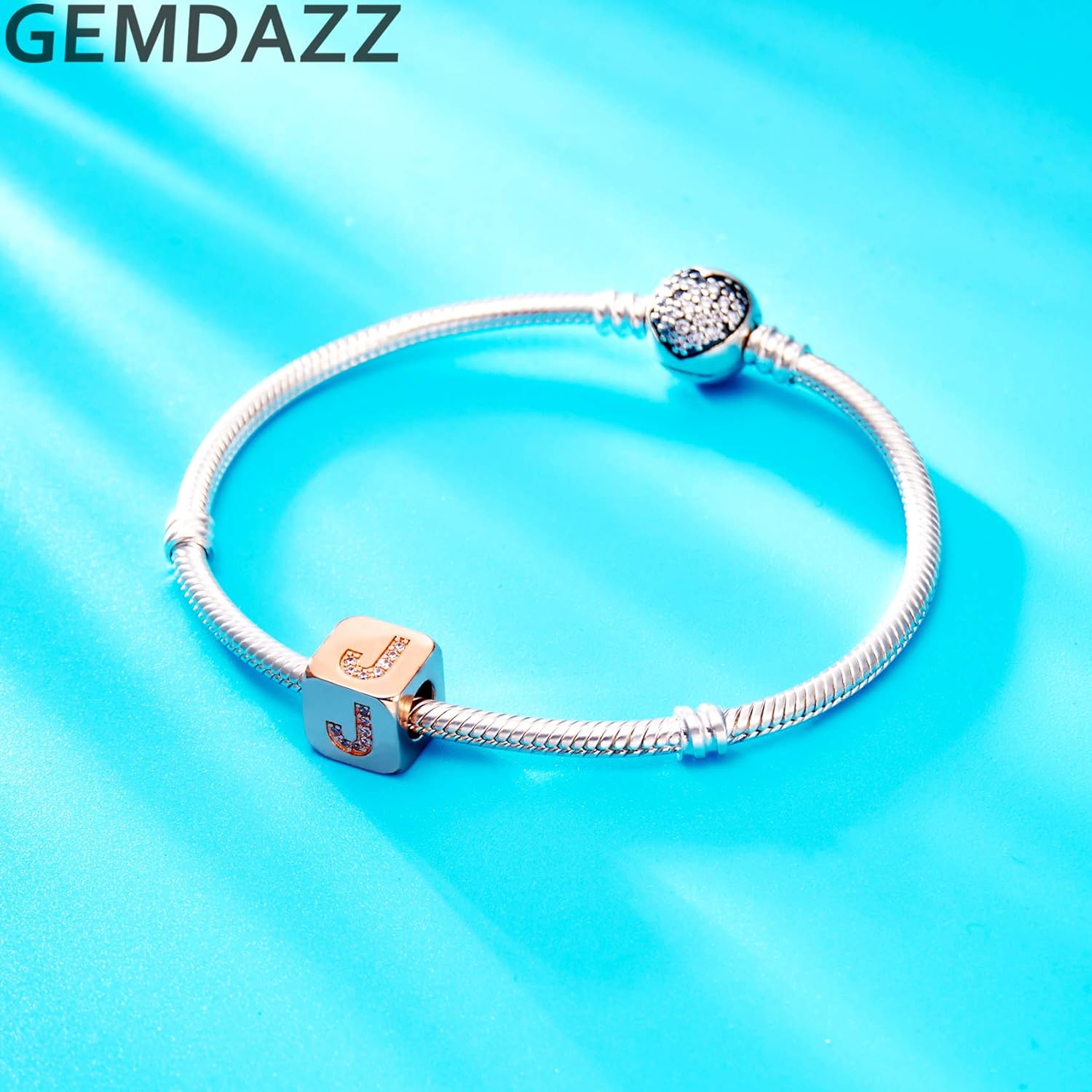 GEMDAZZ Dice Charm 26 Letters Beads with CZ, 925 Sterling Silver Initial A-Z Uppercase Alphabet Cube Charm fits Personalized Women Bracelet, Gifts for Birthday/Christmas/Friends/Family/Lover