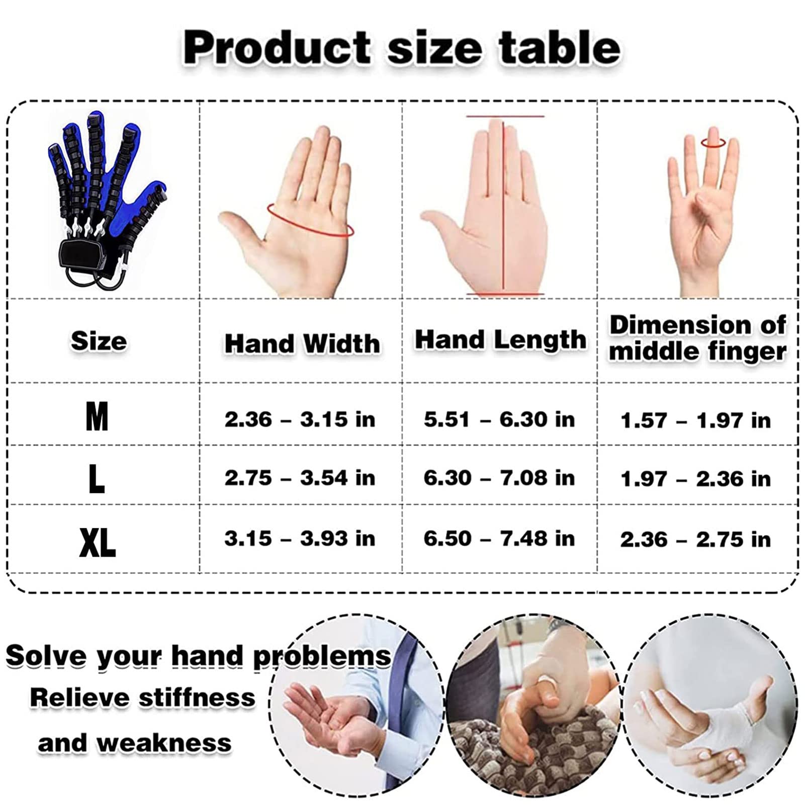 Guantes De Robot De Rehabilitación, Entrenamiento de Dedos Férula de Mano, Ortesis de Dedo para Funcional Disfunción de Mano de Pacientes con Hemiplejia por Ictus(Size:Derecha-L)