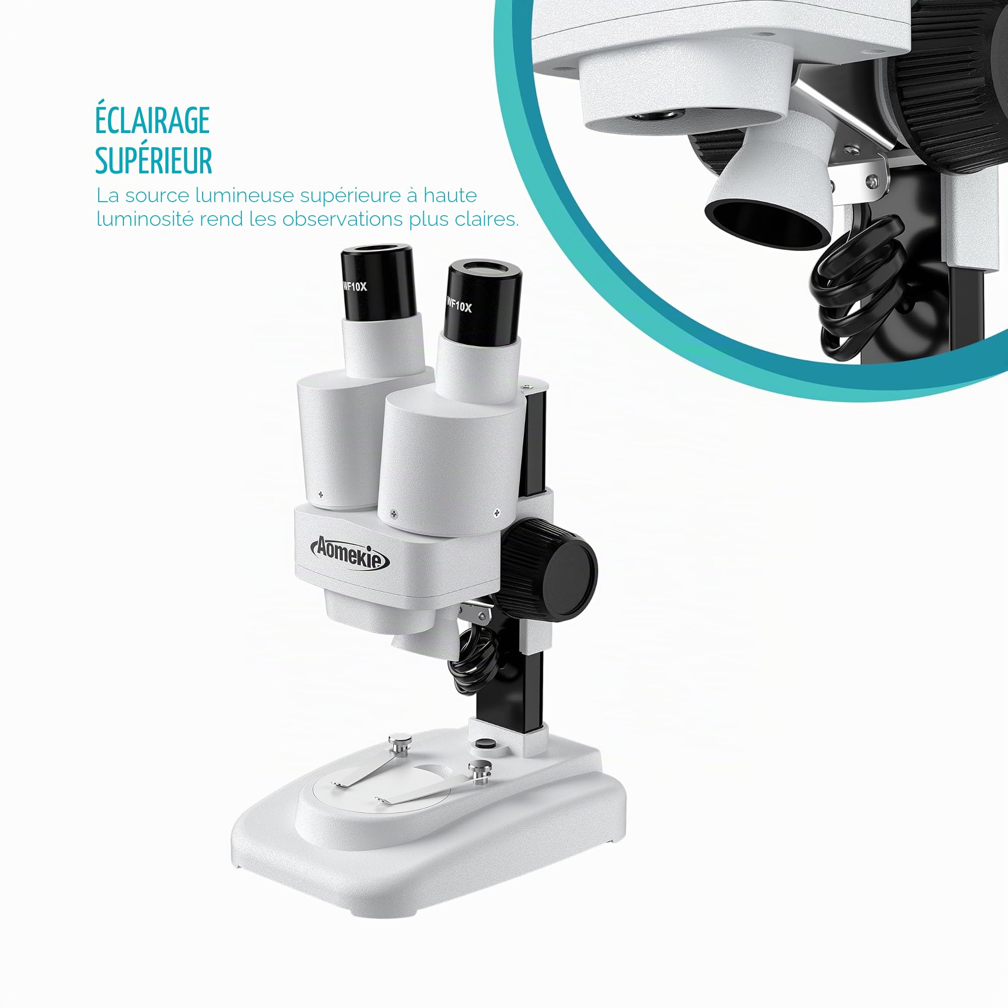 Aomekie Microscope Stéréo 20X/50X, Loupe Binoculaire 3D avec Lames de Verre, Échantillons de Minéraux et Spécimens, pour Juniors et Étudiants