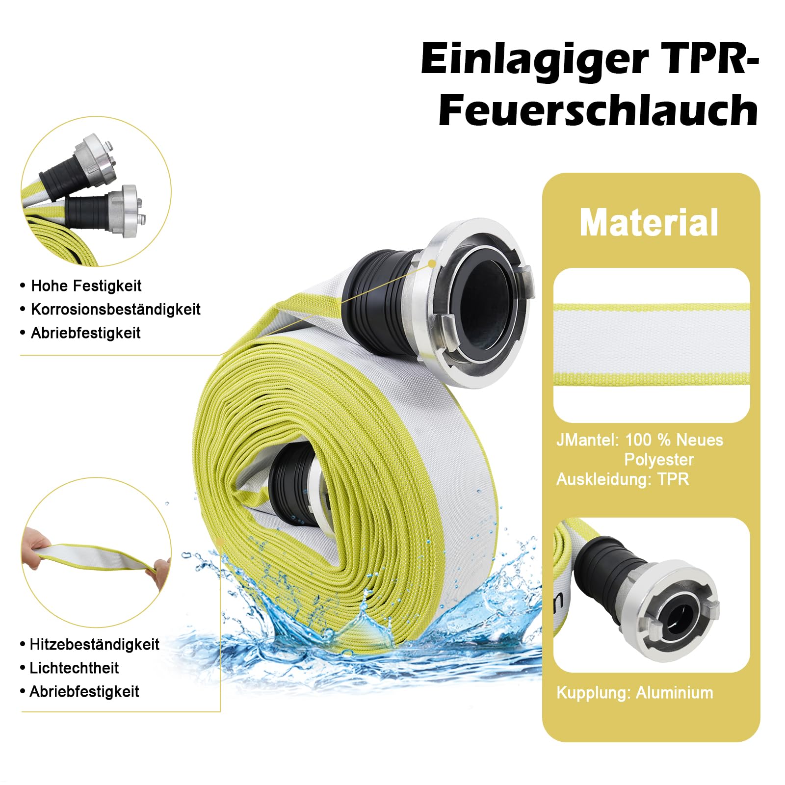 ZYfire Feuerwehrschlauch 25mm x 20m | 1 Zoll Schlauch mit D-Storz Kupplung
