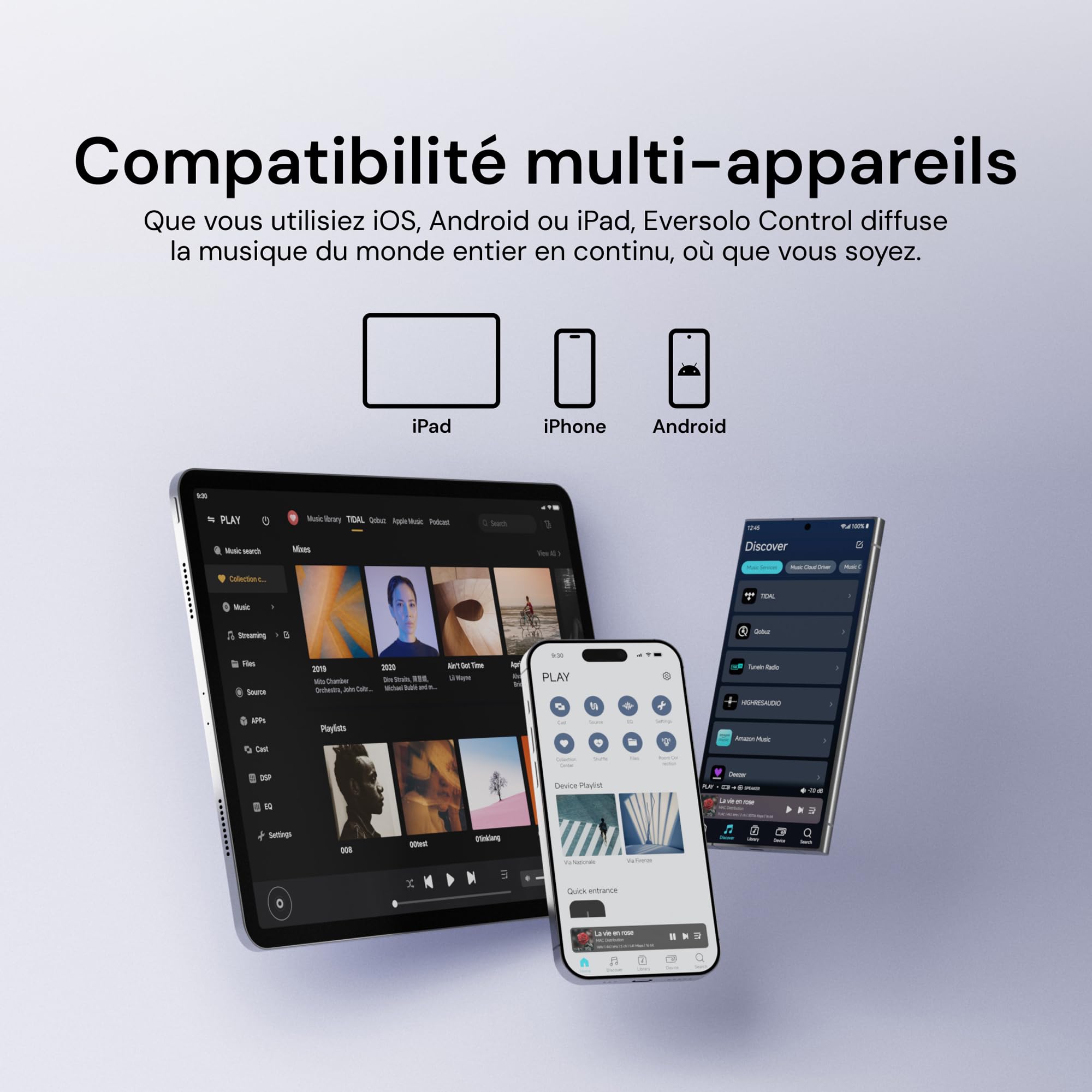 EVERSOLO Play Lecteur de Musique Tout-en-Un avec Amplificateur | Écran Tactile de 5,5 Pouces, Prise en Charge Multiroom et Correction de Pièce, Diffusion Tidal, Qobuz et Plus | Noir(Édition Standard)