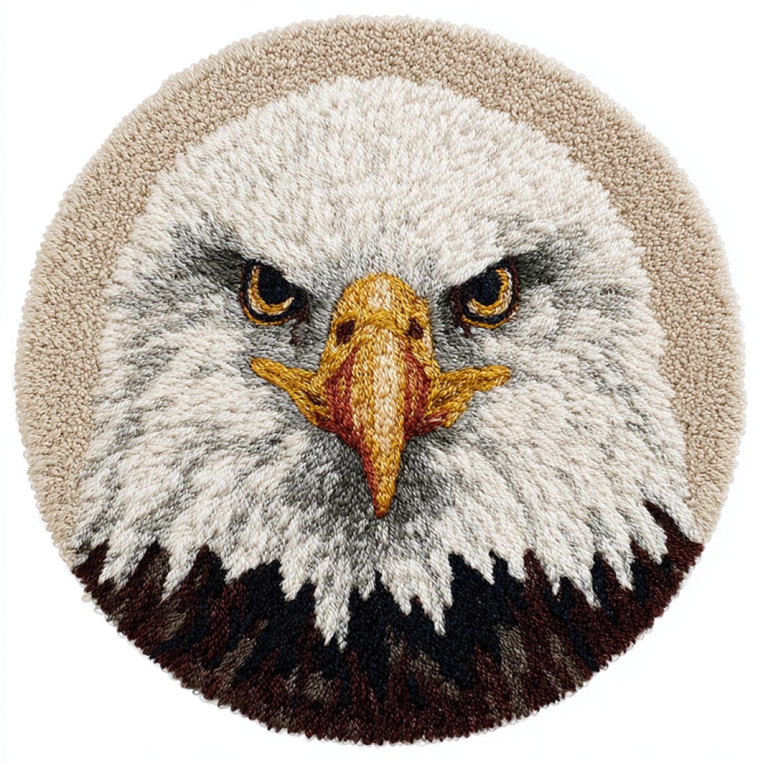 Rqwybcaxn D Iy Rug Latch Hook Kits For Teens Animal Needlework Kit Eagle Portrait 80X80cm Roun Tapestry With Crochet Hook Study Craft Gift