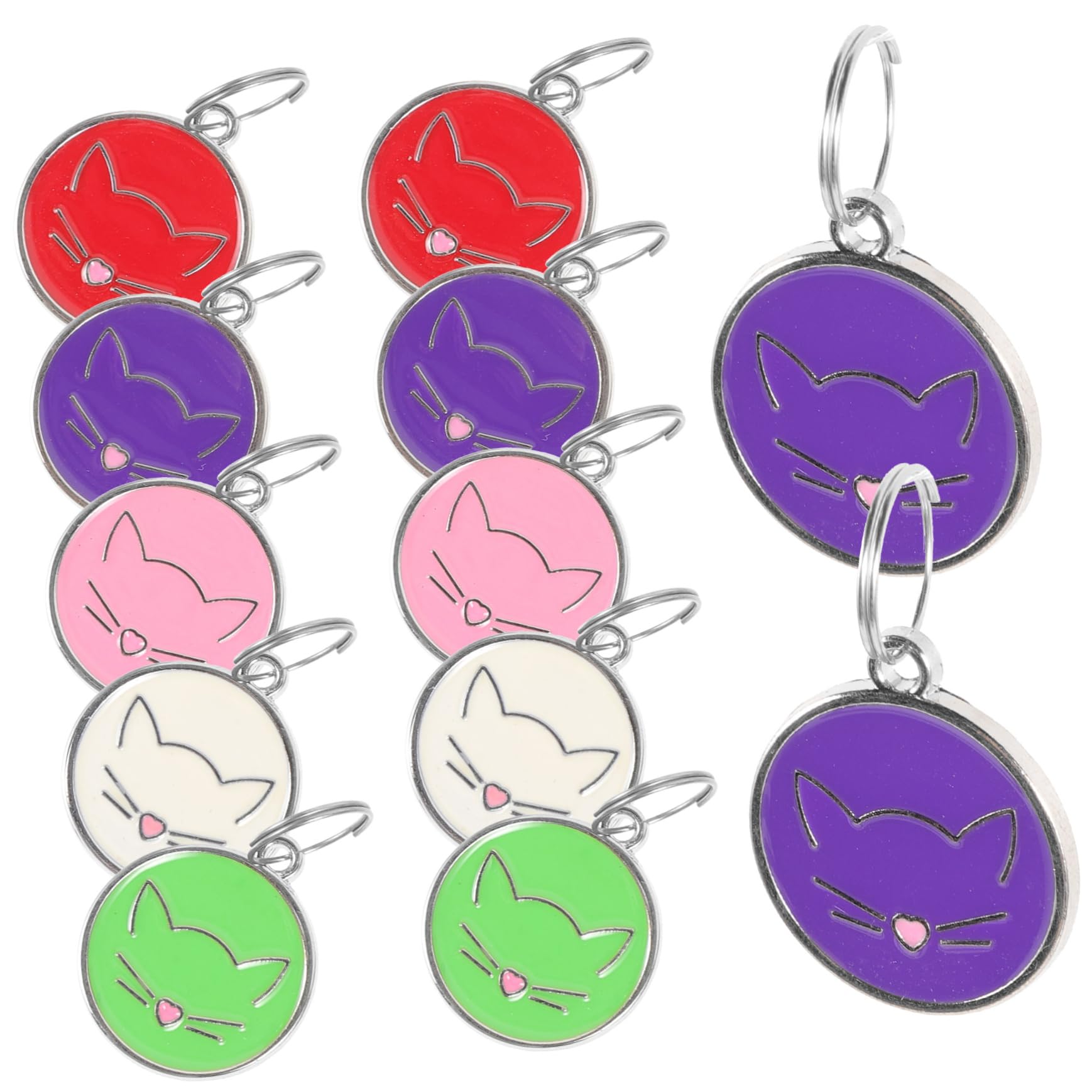 POPETPOP Stainless Steel Pet Pendant Engraved Cat Tags 12pcs Set for Cats Random Color