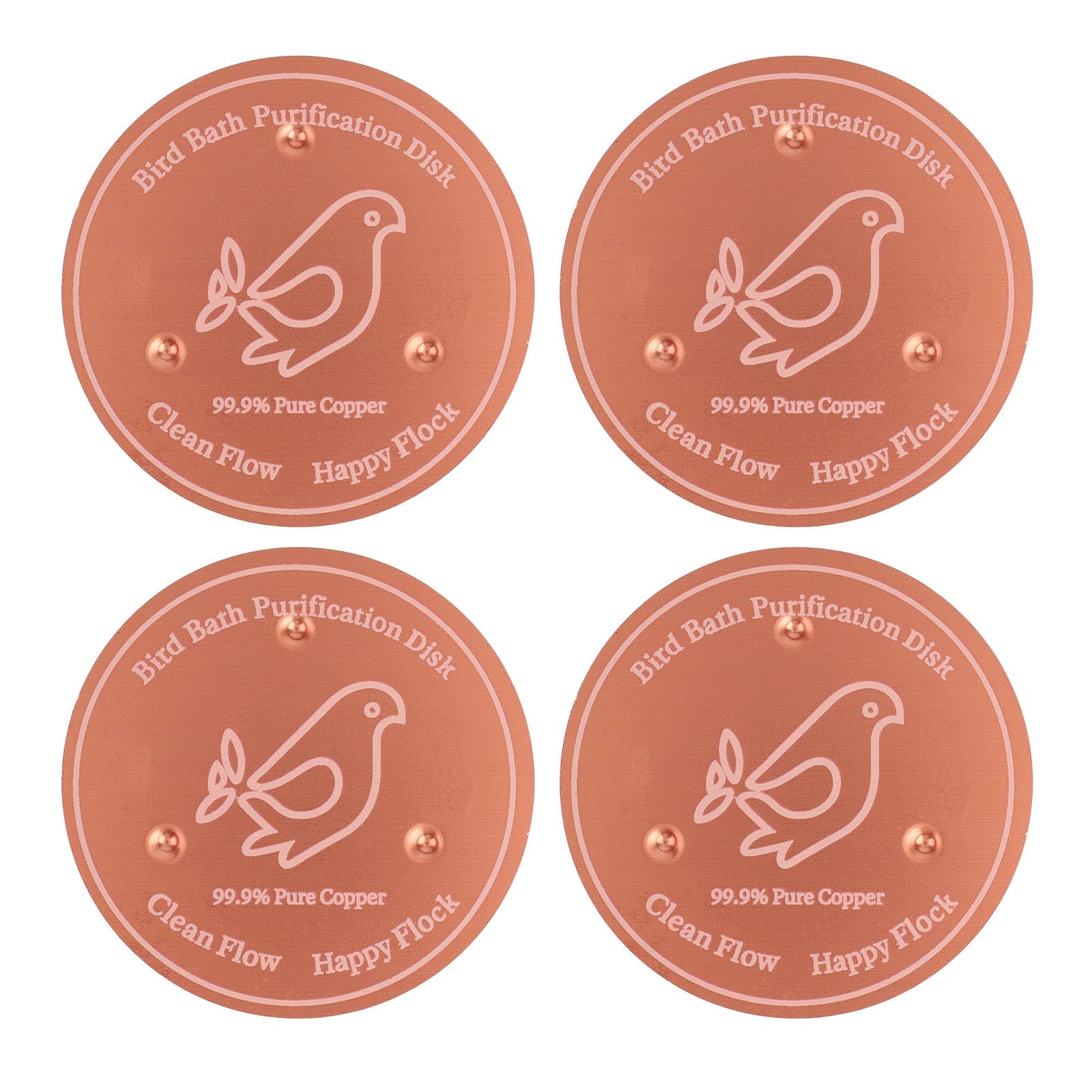 Fukaisu 4pcs Bird Bath Copper Disk, 3.94in/10cm Triple-Point Support Copper Bird Bath Purification Disc Physical Clean Water for Outdoor Birdbaths & Bowls Year-Round Use