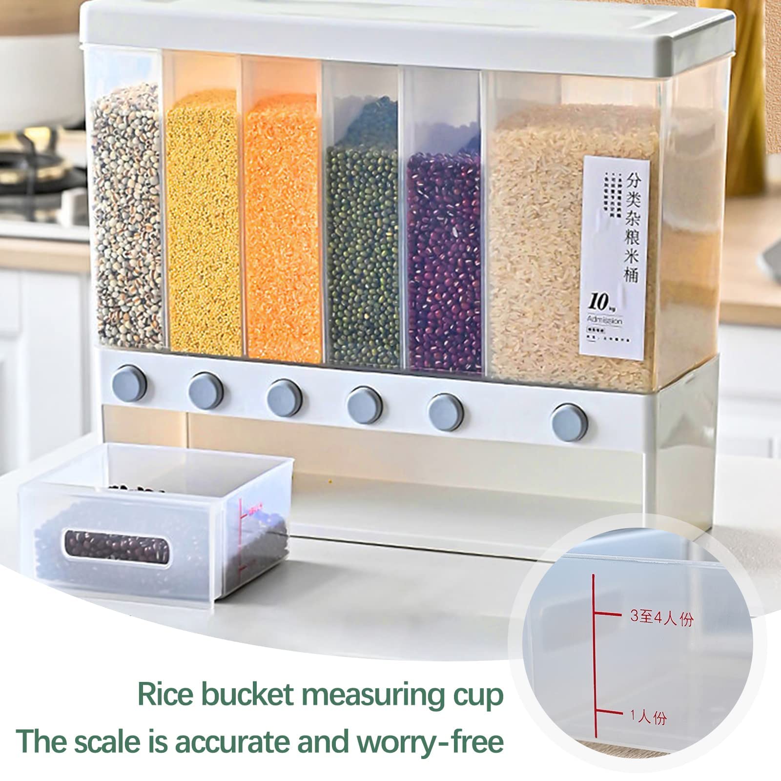 Dispensador De Cereales 6 En 1 Para Cocina Recipiente De Comida Seca Dispensador De Arroz De Encimera Wall-mounted Dry Food Dispenser Para Frutos Secos Granos De Café Alimentos Secos