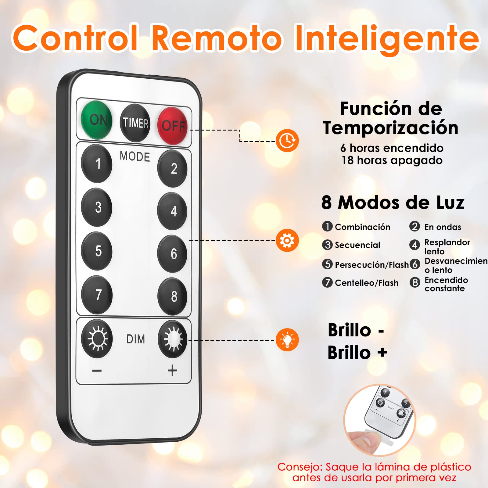 Cortina de Luces 3x3M 300 LED, Anpro Cortina Luces Navidad Christmas Decorations, 8 Modos, Blanca Cálida para Navidad,Decoracion Exteriores
