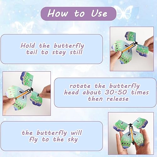 Miniatura 4 de Shindel 26 piezas de juguetes de mariposa voladora mágica, caja sorpresa de mariposa voladora de hadas, tarjetas de mariposa voladora para poner en