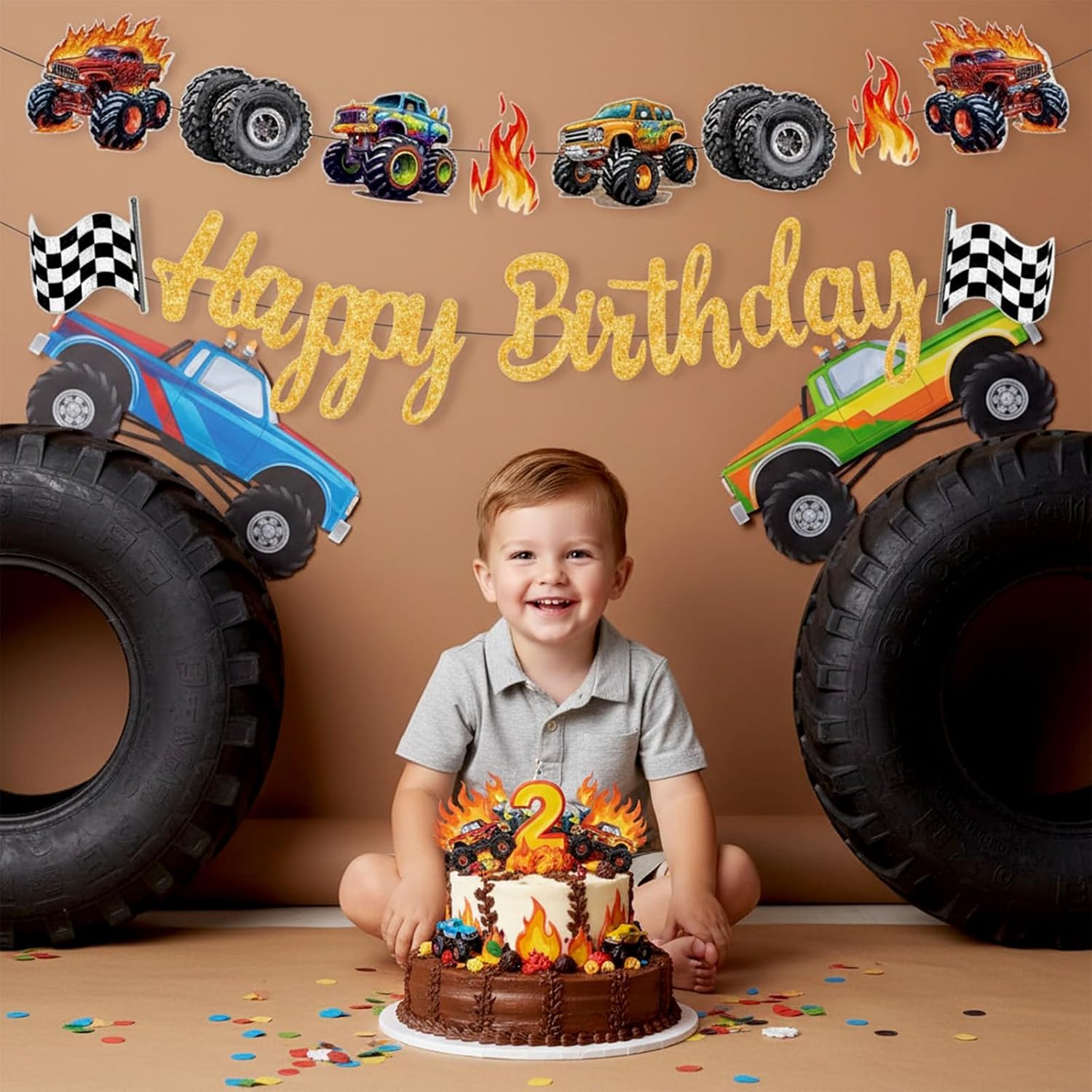 «Monster Truck Party», украшения для дня рождения, посуда с мотивом «Monster Truck», баннер к дню рождения, надпись «Happy Birthday», украшения для вечеринки для мальчиков, гоночный автомобиль, дизайн Hot Wheels