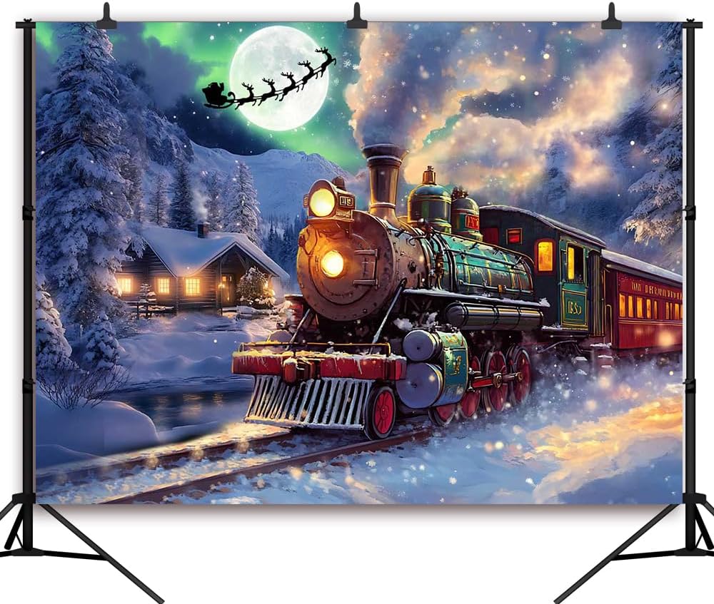 Christmas Backdrop Winter Wonderland North Pole Forest Snowy Xmas 7X5FT
