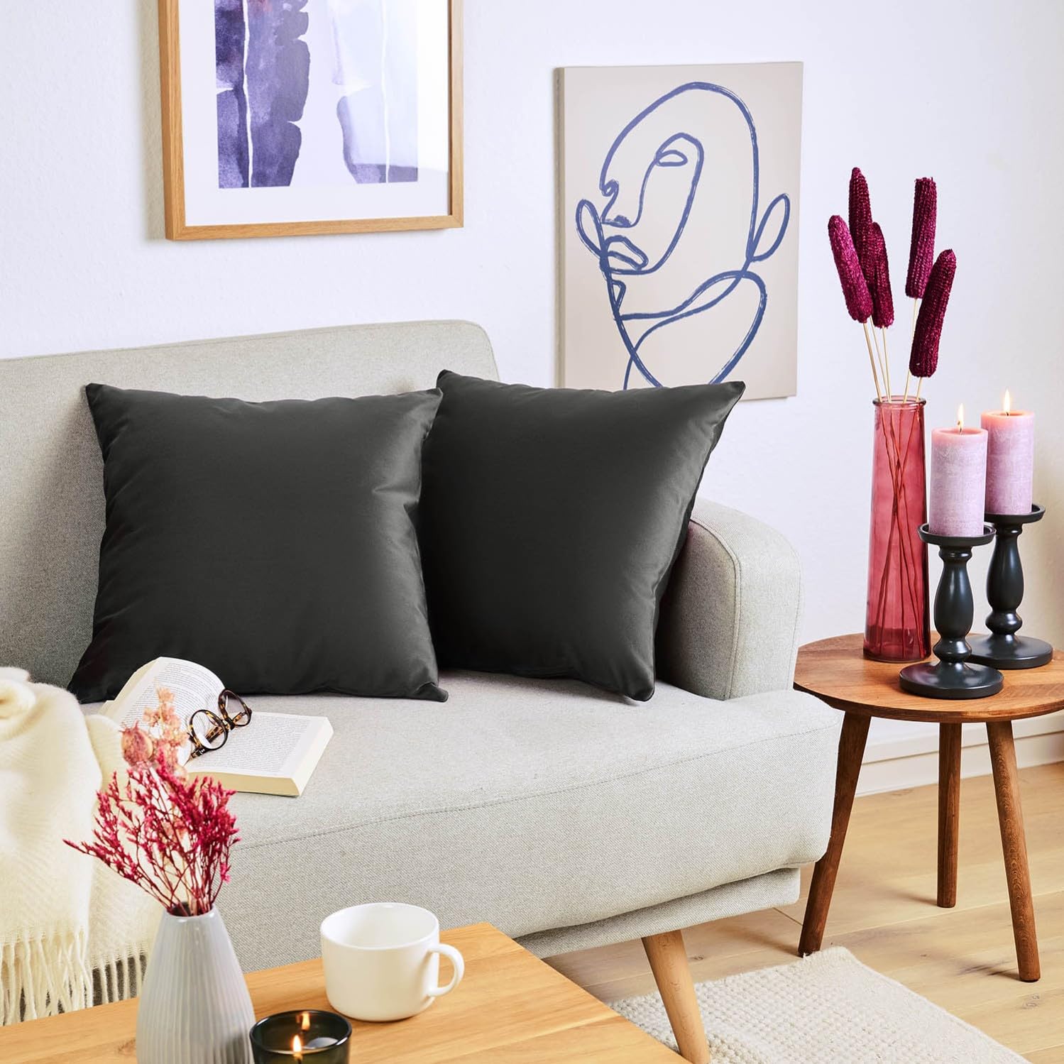Blumtal Set di 2 Federe Cuscini Divano 40x60 cm in Velluto, con Chiusura Lampo Invisibile, Eleganti Copricuscini Divano in Morbido Velluto,Taglia 40 x 60, Antracite