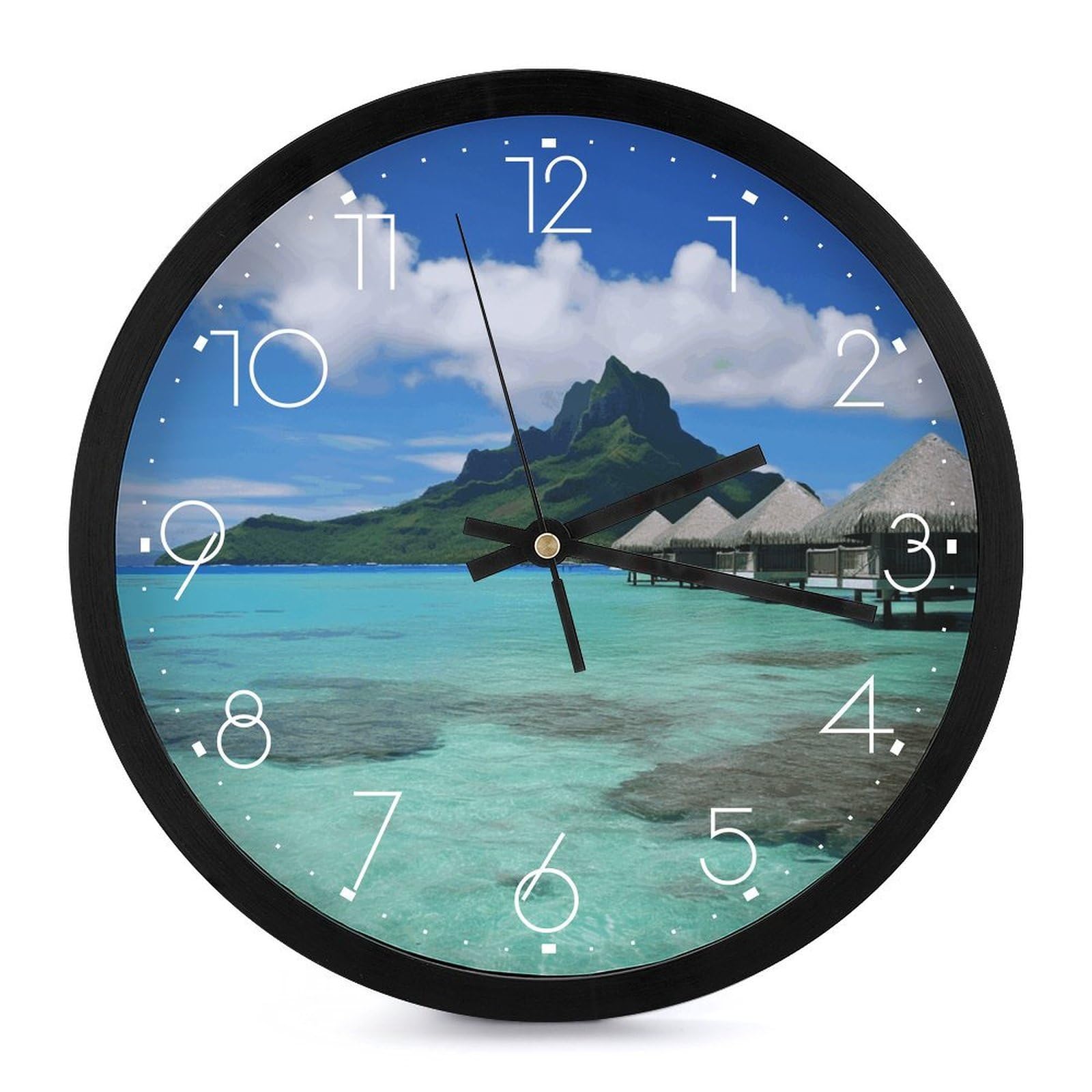 Horloge murale moderne Tahiti Beach1 de 25,4 cm avec mécanisme silencieux et style simple